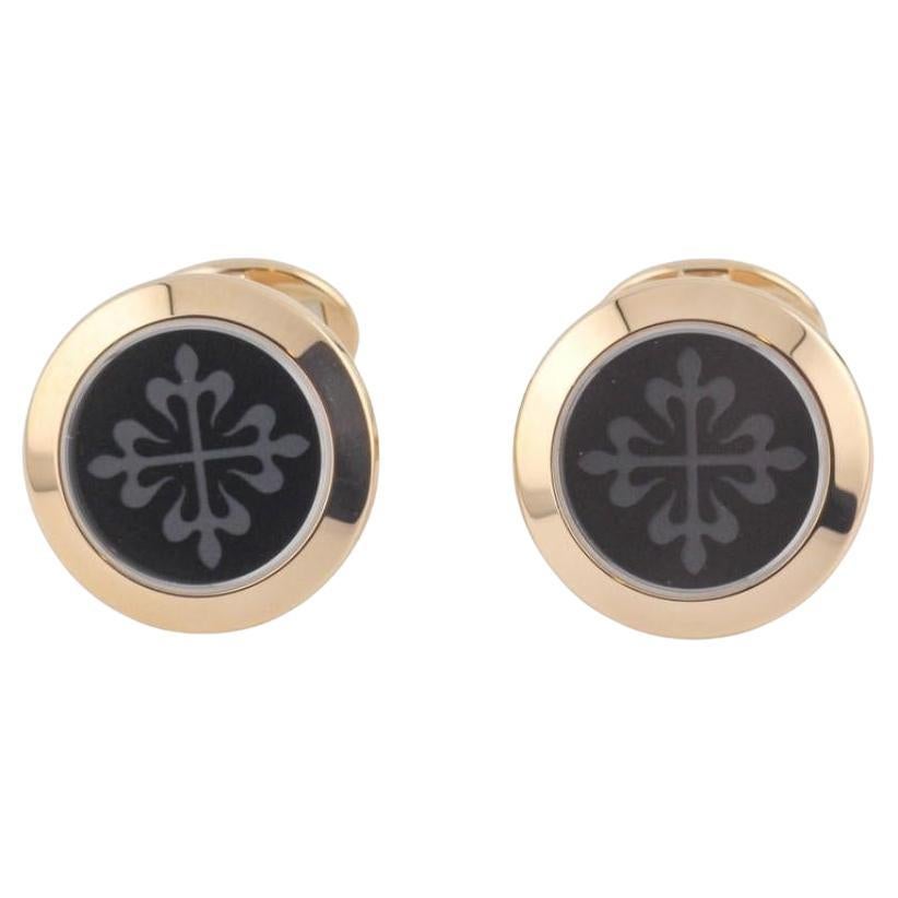 Patek Philippe Engraved Onyx 18k Rose Gold Calatrava Cufflinks 2059107R001