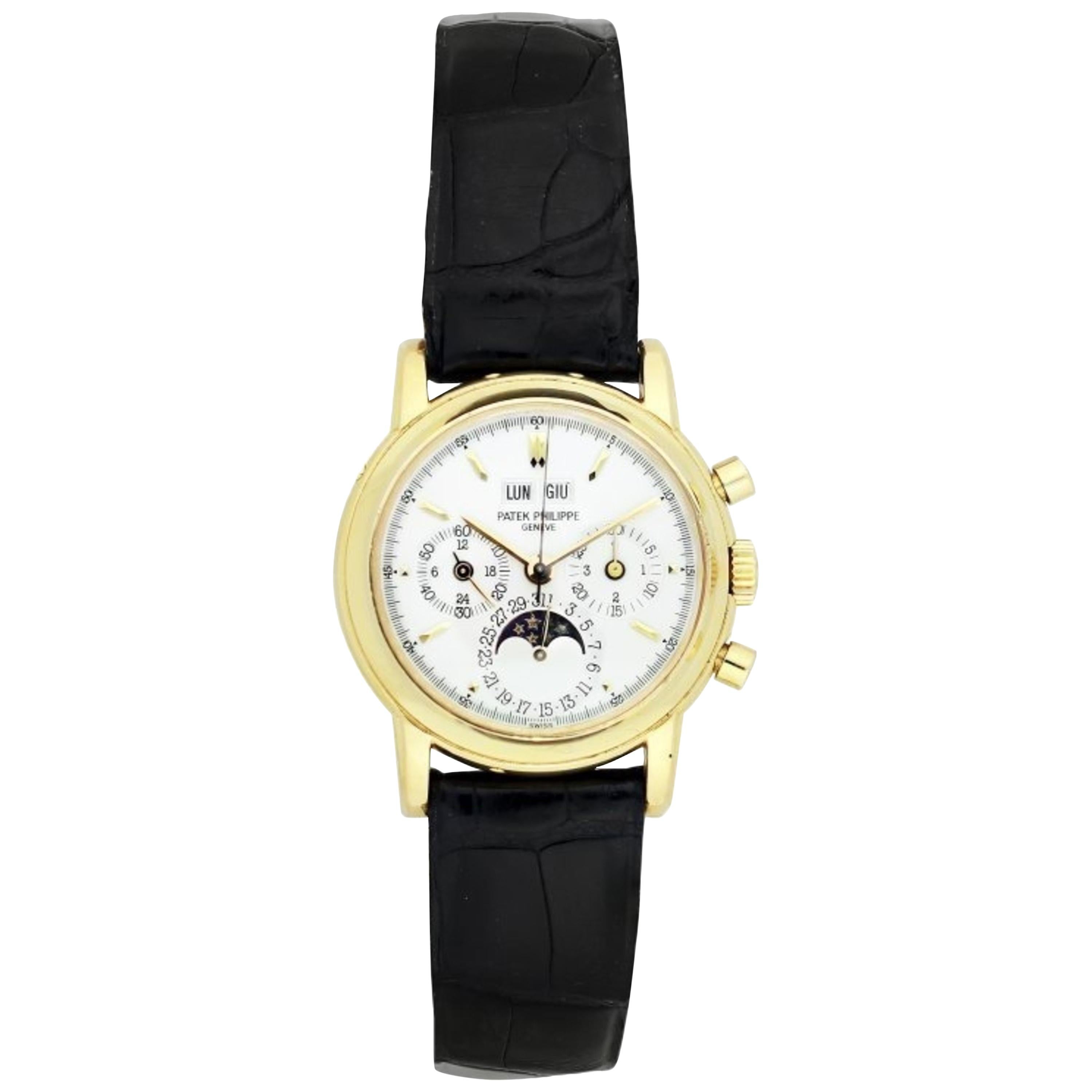 Patek Philippe Montre chronographe à calendrier perpétuel en or jaune fin avec phases de la lune