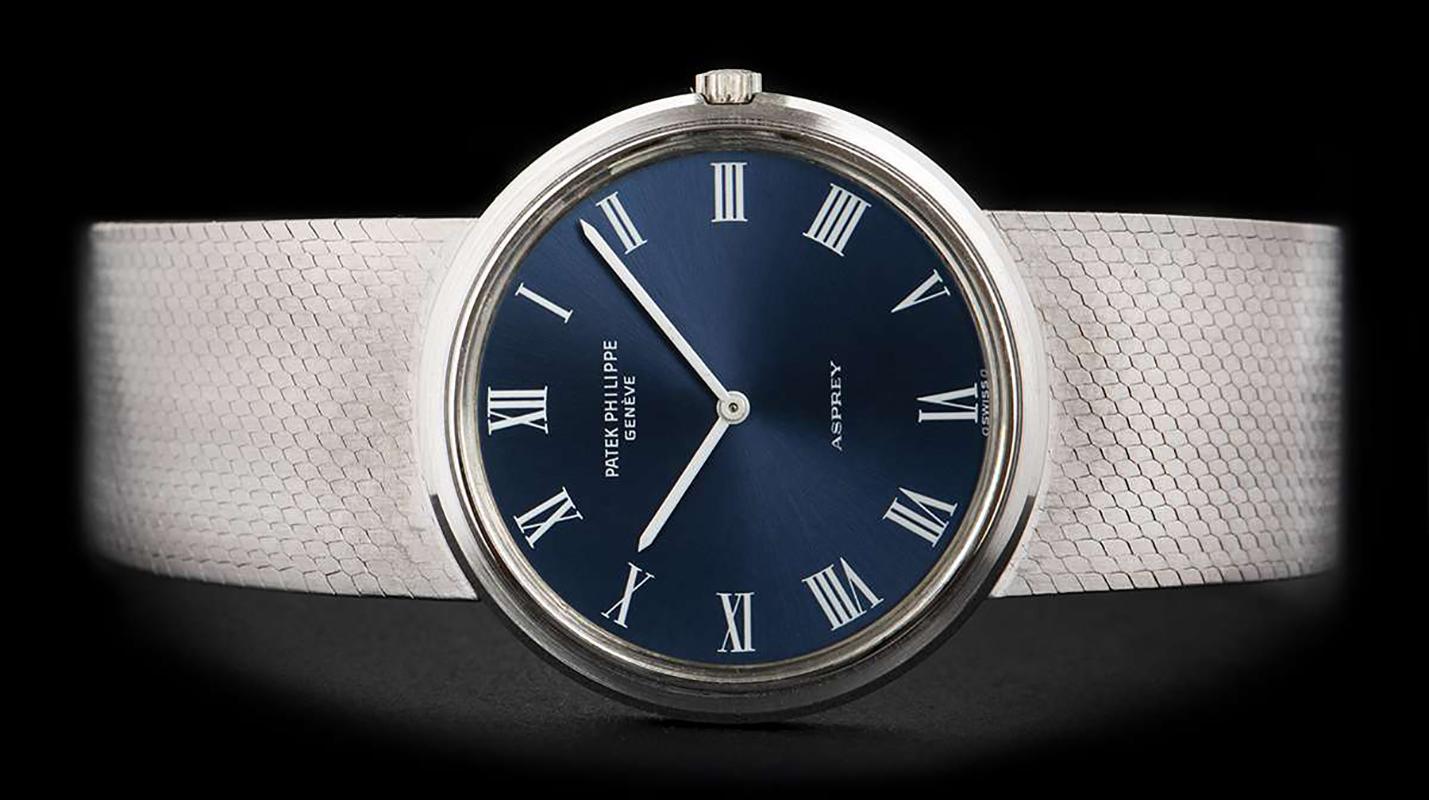 Patek Philippe für Asprey Weißgold Calatrava Blaues Zifferblatt Automatik-Armbanduhr Herren