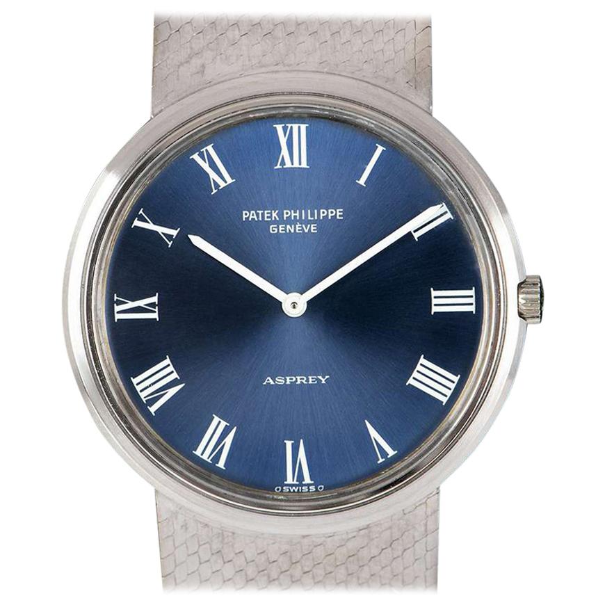Patek Philippe für Asprey Weißgold Calatrava Blaues Zifferblatt Automatik-Armbanduhr