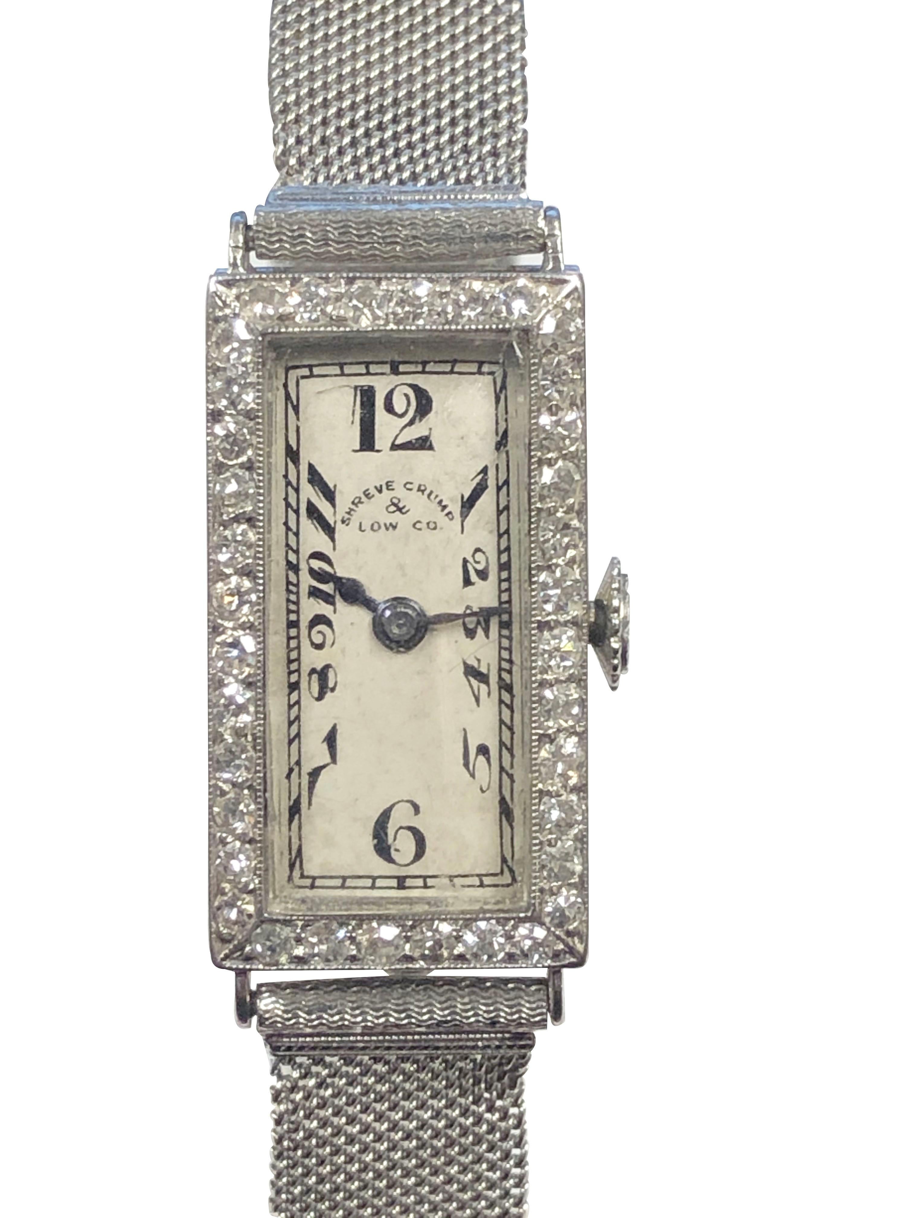 Art Deco Patek Philippe for Shreve Crump & Low Platinum Diamond 1920s Ladies Wrist Watch For Sale