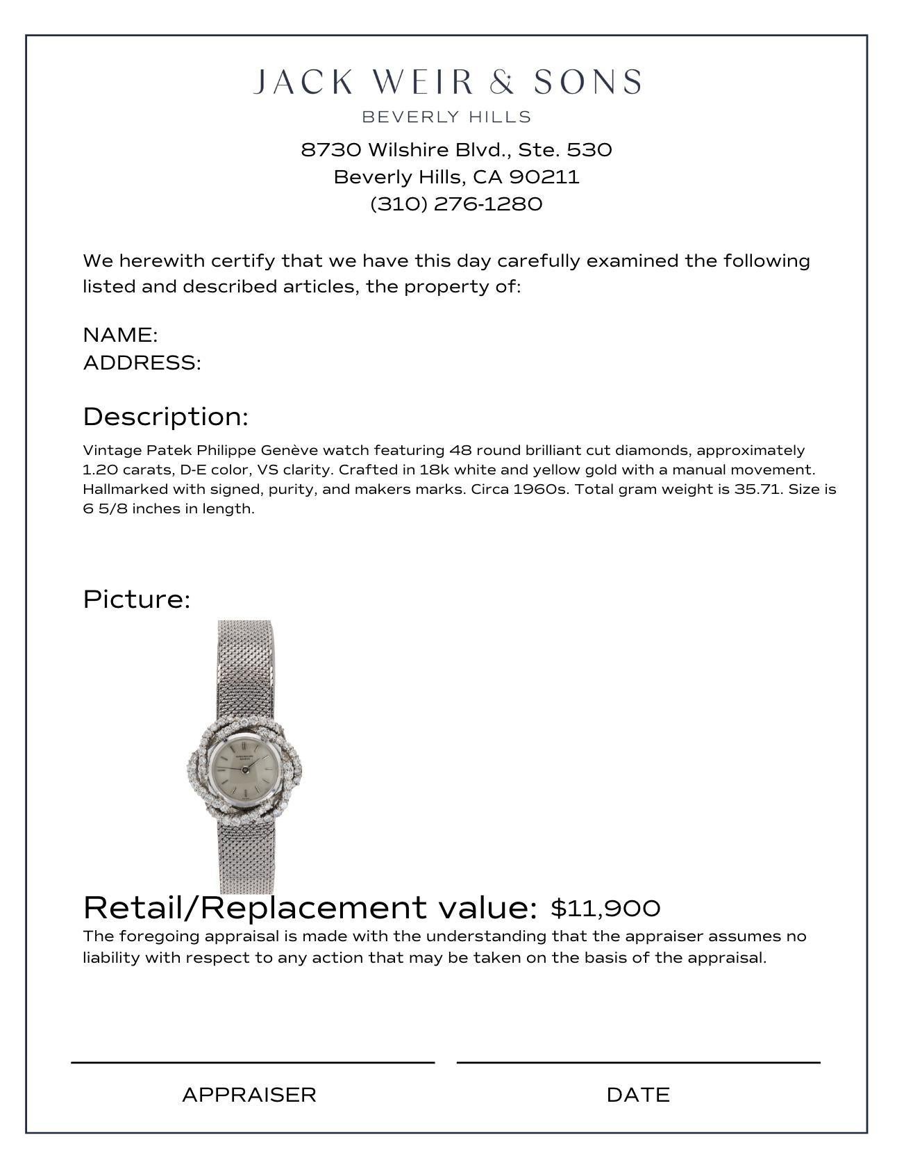 Patek Philippe Genéve diamond 18k white gold watch In Excellent Condition In Beverly Hills, CA