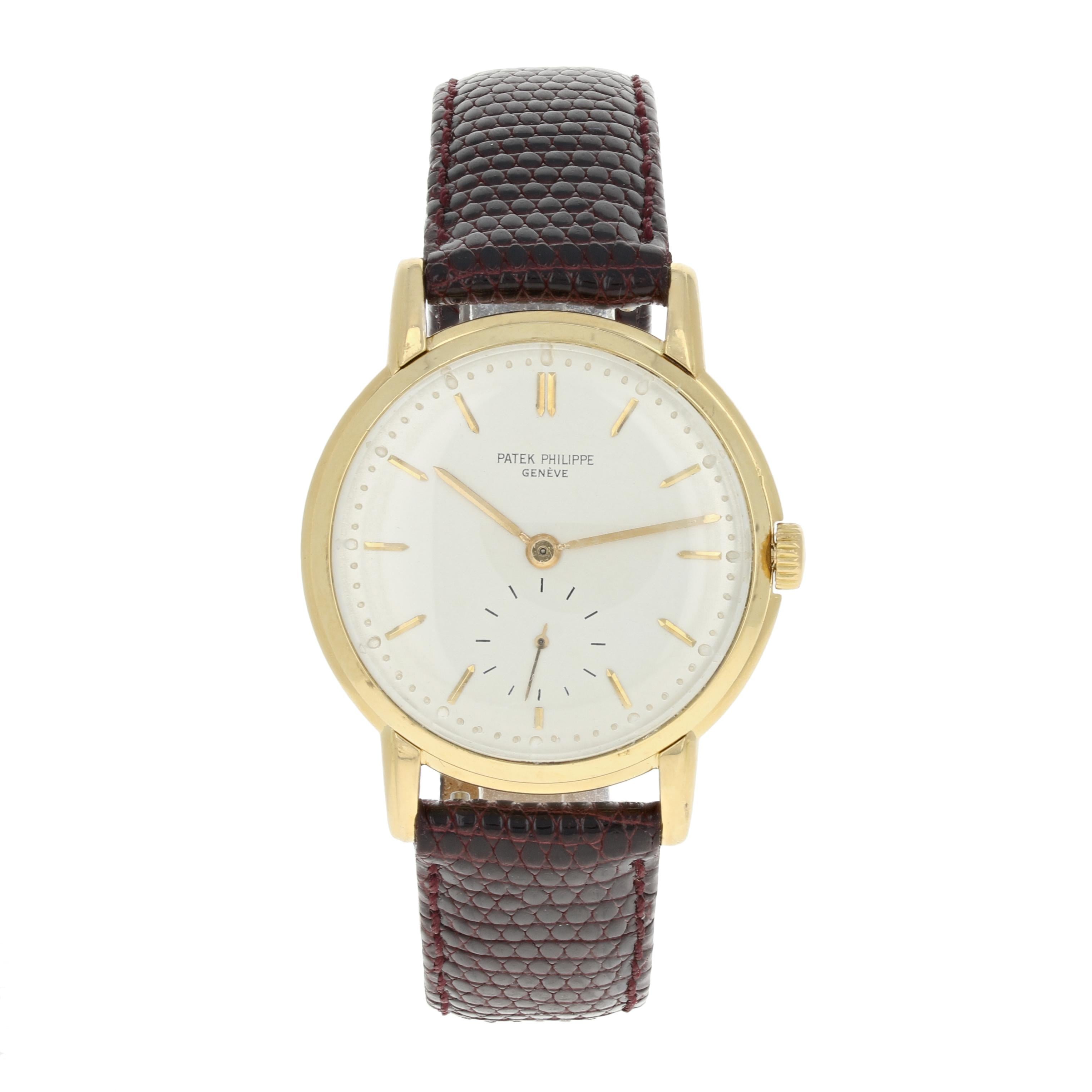 Patek Philippe Geneve Men's Watch, 18 Karat Gold 18 Jewels Mechanical 2Yr Wnty In Excellent Condition In Greensboro, NC