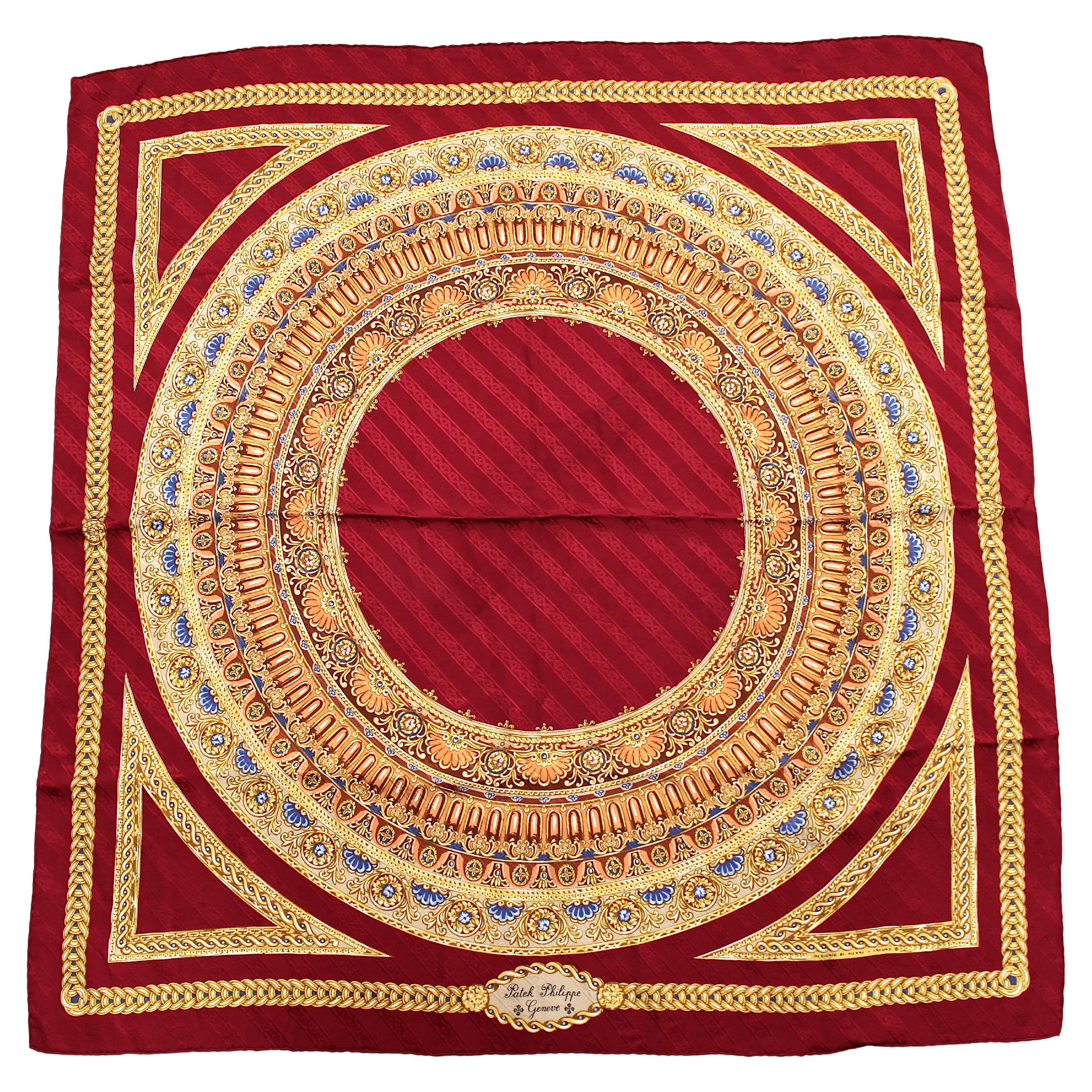 Pre-owned Patek Philippe Genève Red Silk Print Vintage Scarf