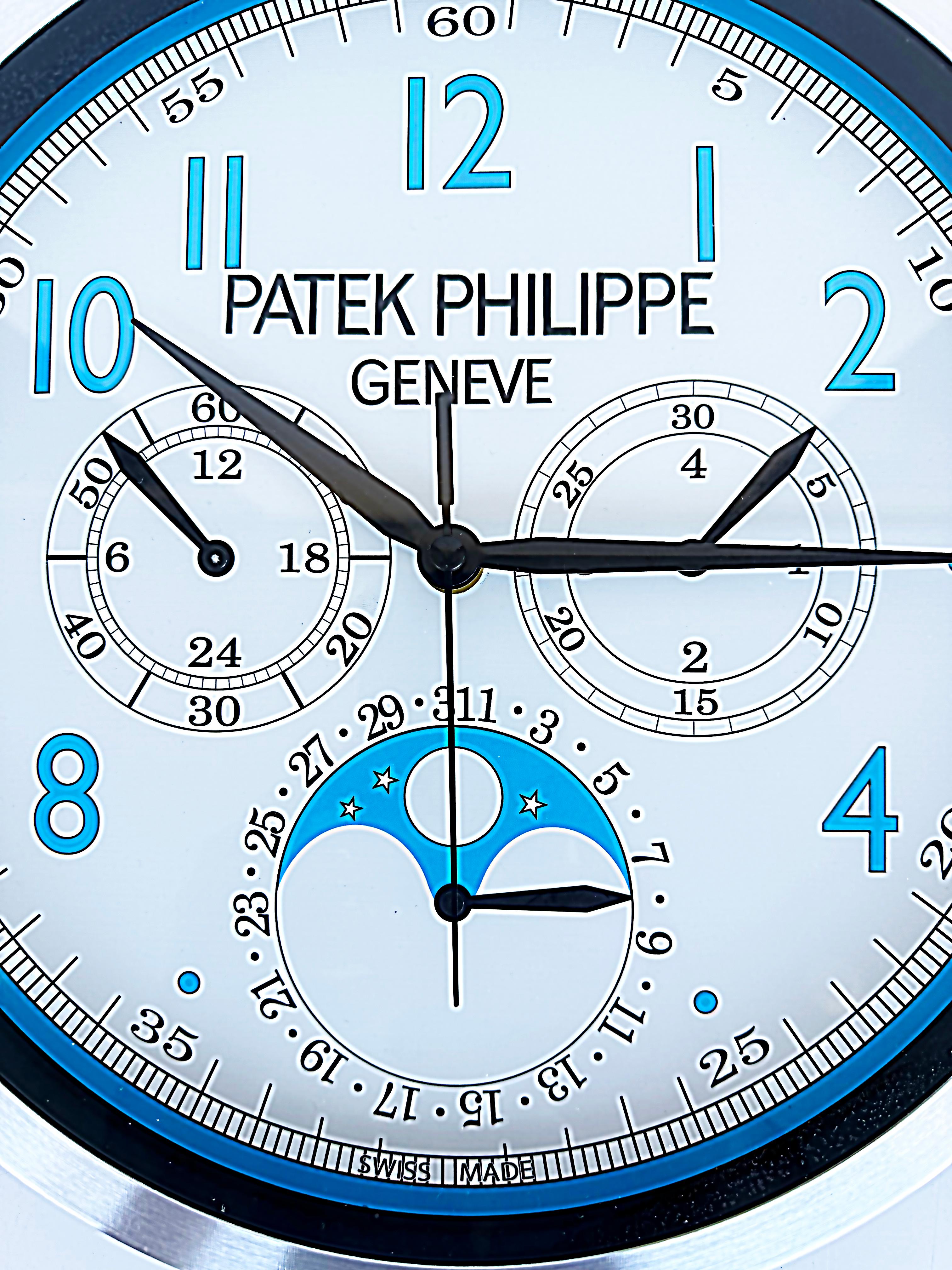 Modern Patek Philippe Geneve, Switzerland Dealer's Advertising Chronograph Wall Clock