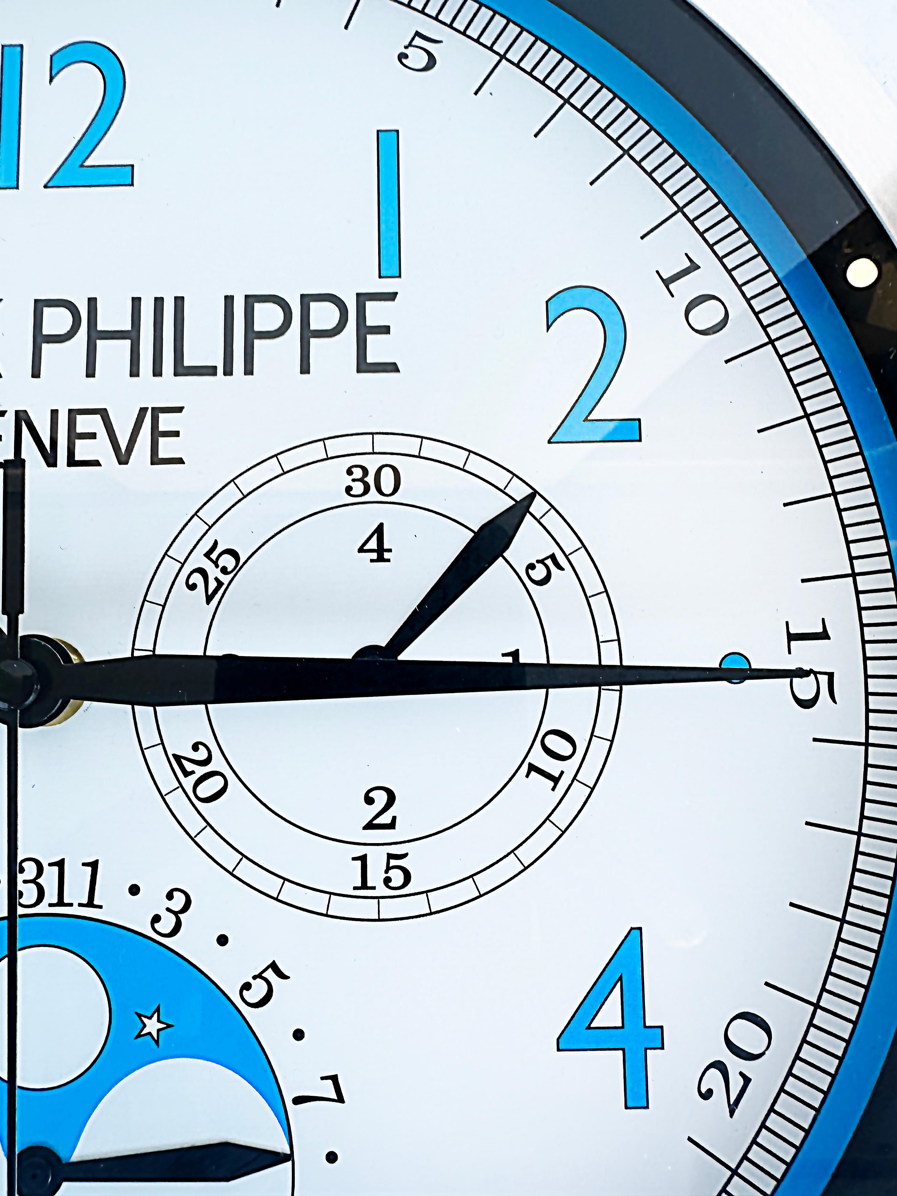 Patek Philippe Geneve, Switzerland Dealer's Advertising Chronograph Wall Clock In Excellent Condition In Miami, FL