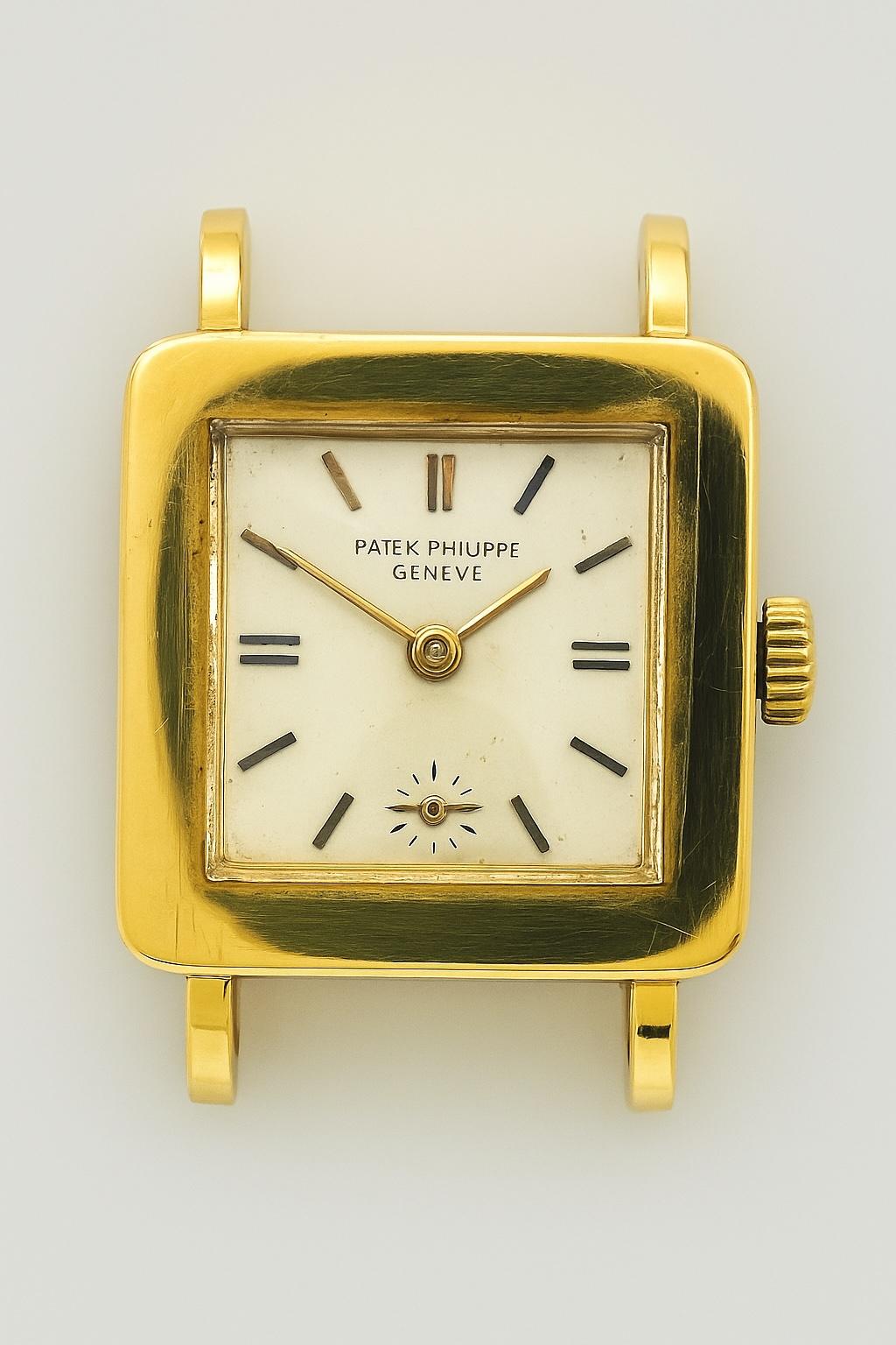 Art Deco Patek Philippe Genève Vintage Square 18K Gold Wristwatch with Angled Crystal, Ci For Sale