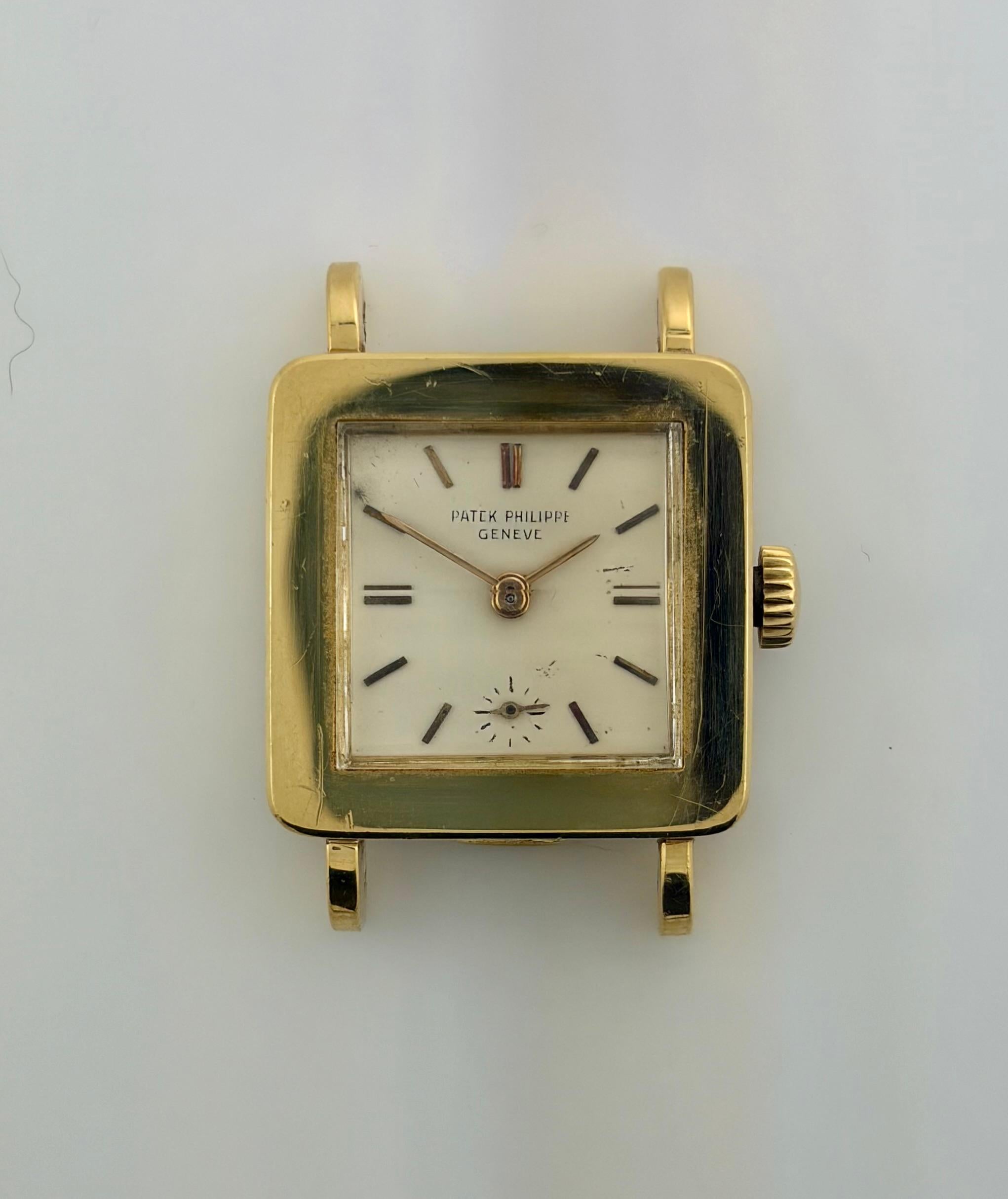 Women's or Men's Patek Philippe Genève Vintage Square 18K Gold Wristwatch with Angled Crystal, Ci For Sale