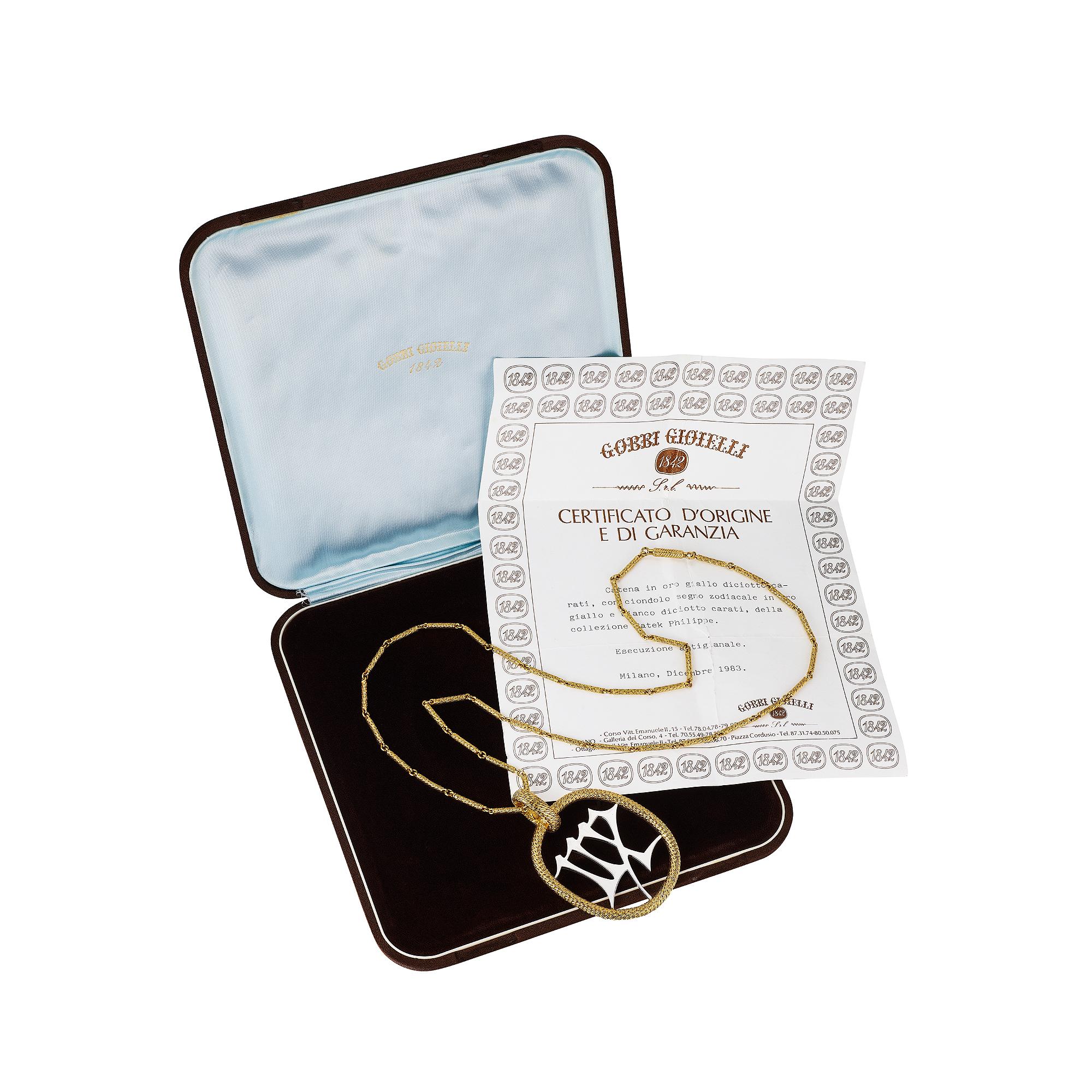 Modernist Patek Philippe Georges L'Enfant Virgo Zodiac Yellow White Gold Vintage Necklace For Sale