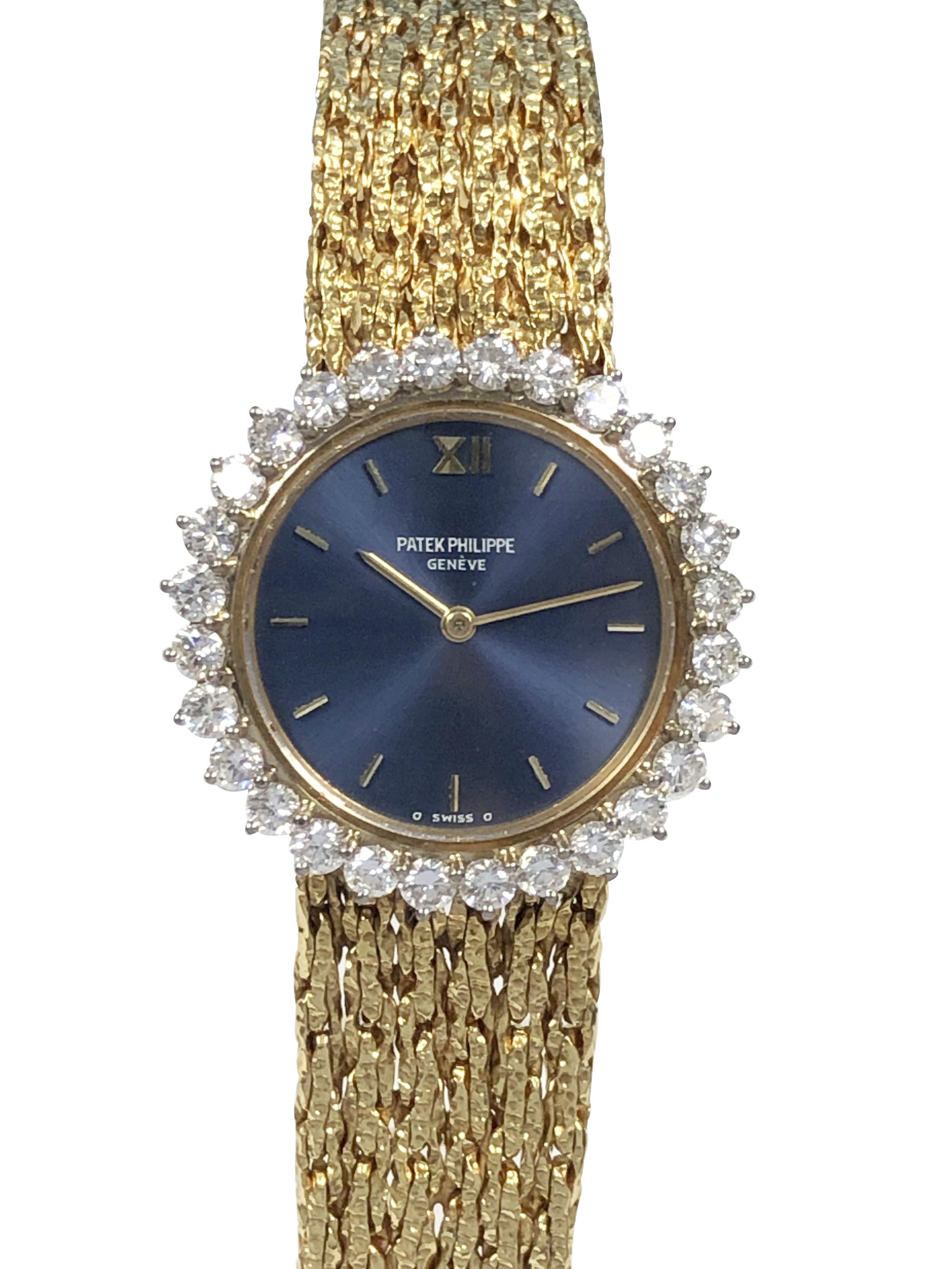 Round Cut Patek Philippe Gold and Diamonds Ladies Mechanical Wrist Watch