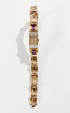 Vintage Patek Philippe 18K Gold Watch with Rubies & Diamonds, 1940s