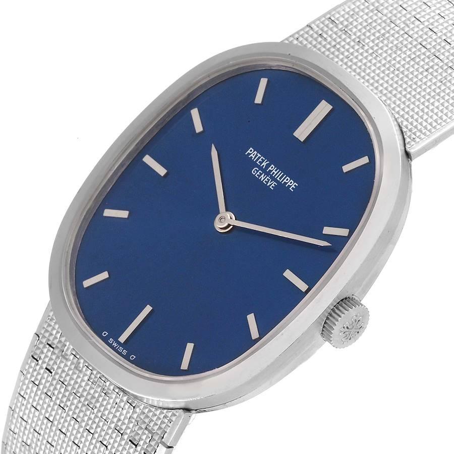 Patek Philippe Golden Ellipse 18k White Gold Blue Dial Ladies Watch 3548 In Excellent Condition In Atlanta, GA