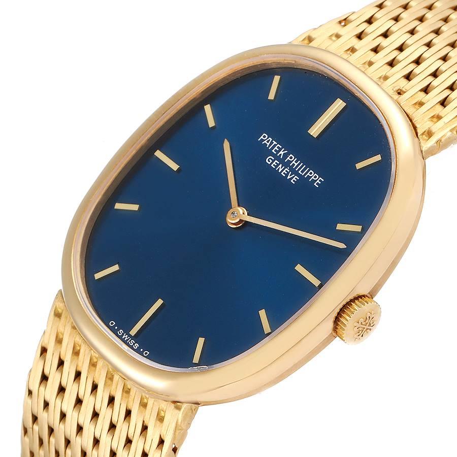 Women's Patek Philippe Golden Ellipse 18k Yellow Gold Blue Dial Ladies Watch 3548 For Sale
