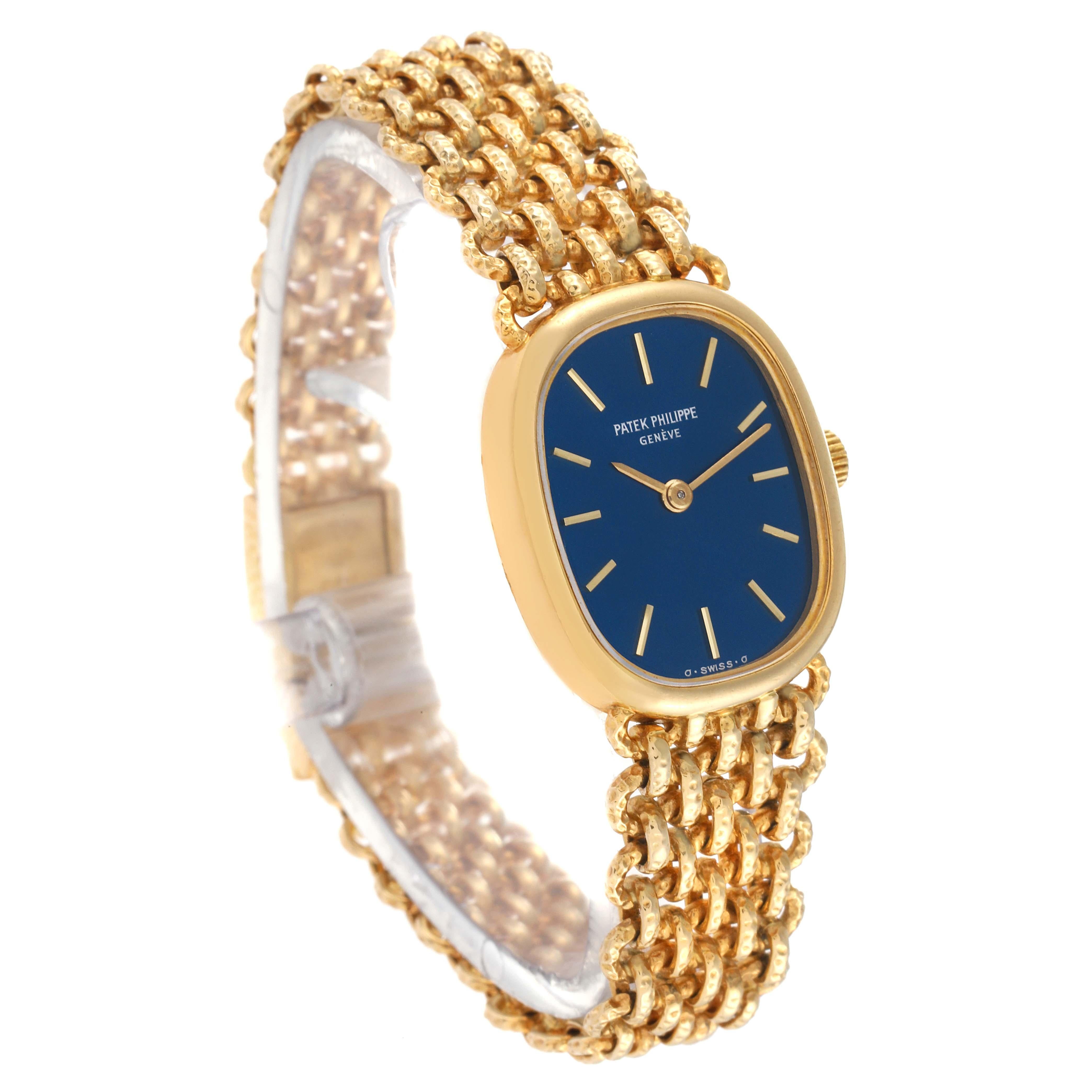 Patek Philippe Golden Ellipse 18k Yellow Gold Blue Dial Ladies Watch 4464 In Excellent Condition In Atlanta, GA