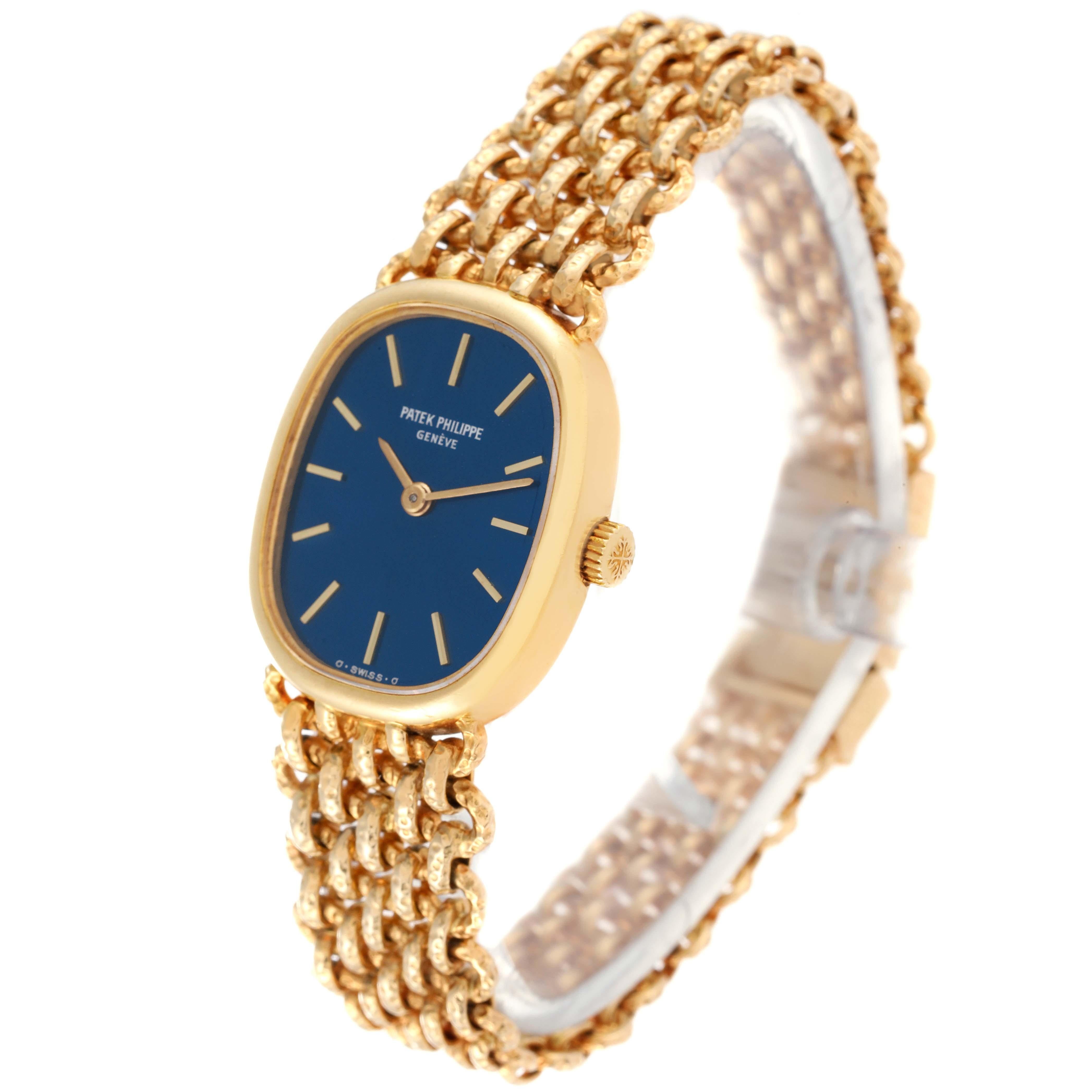 Women's Patek Philippe Golden Ellipse 18k Yellow Gold Blue Dial Ladies Watch 4464
