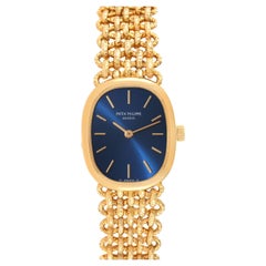 Patek Philippe Golden Ellipse 18k Yellow Gold Blue Dial Ladies Watch 4464