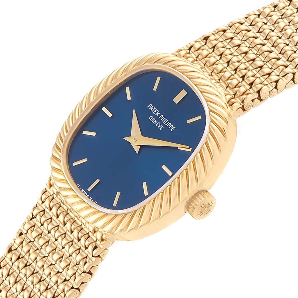 Women's Patek Philippe Golden Ellipse 18 Karat Yellow Gold Blue Dial Men's Watch 4461