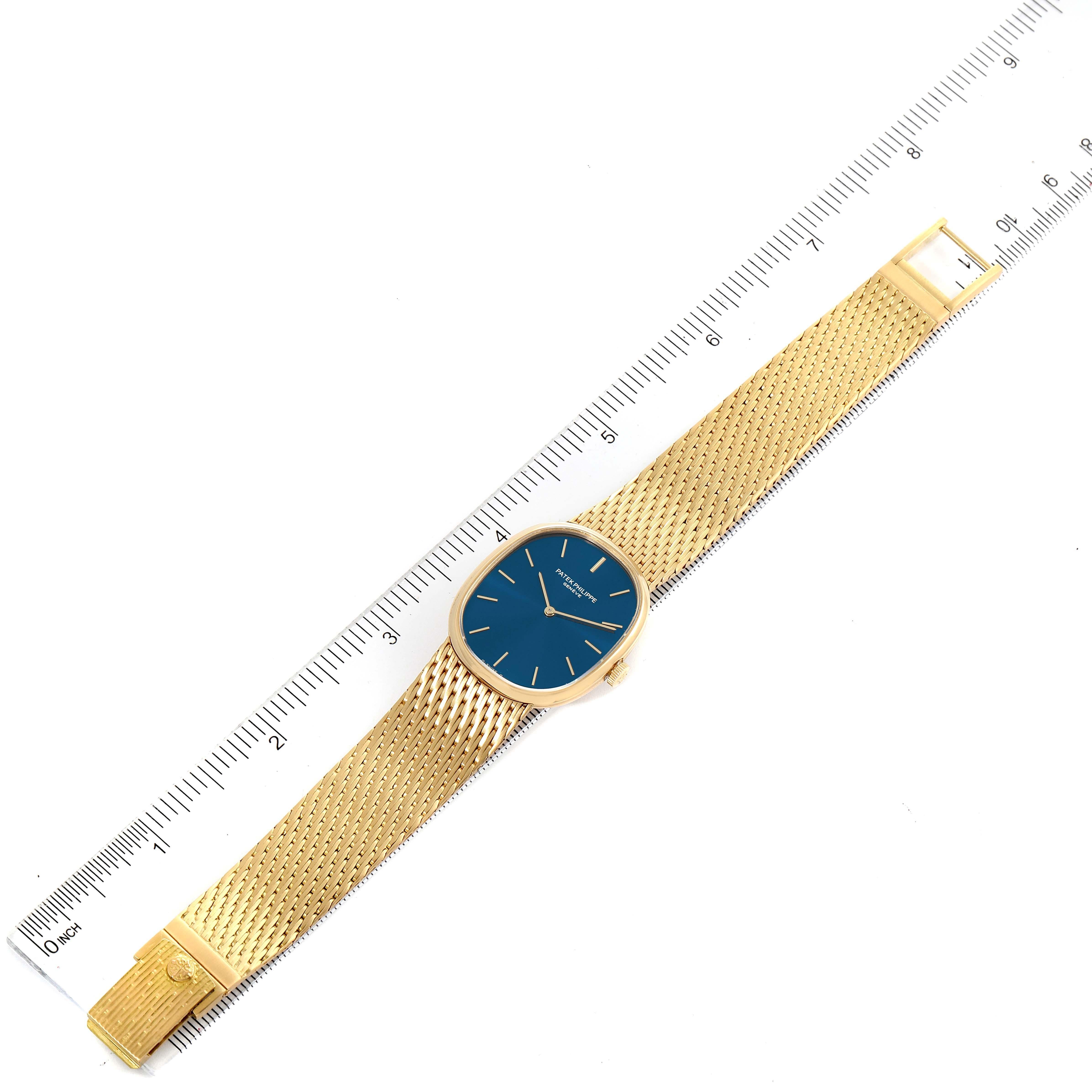 Patek Philippe Golden Ellipse 18k Yellow Gold Blue Dial Watch 3748 For Sale 3