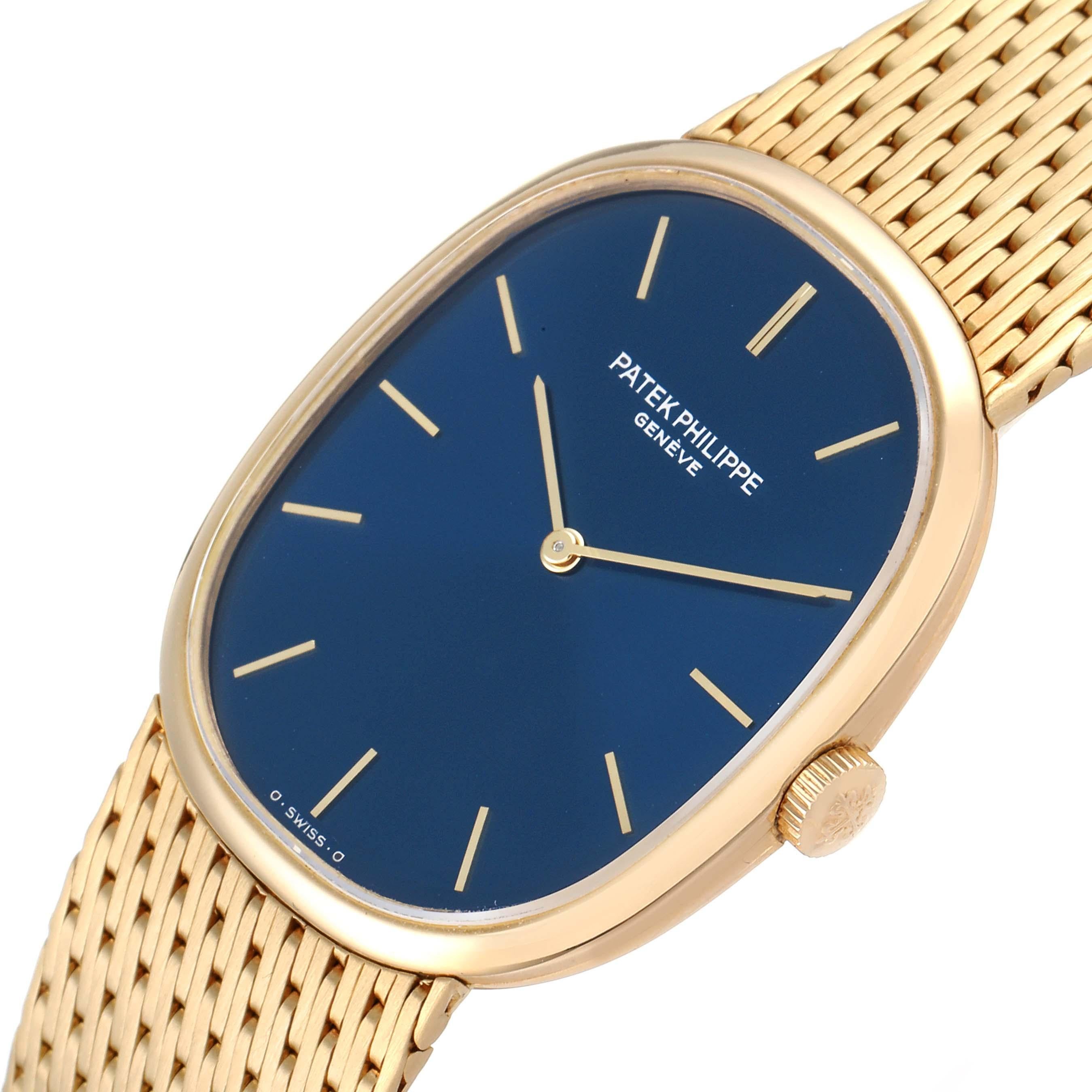 Patek Philippe Golden Ellipse 18k Yellow Gold Blue Dial Watch 3748 In Excellent Condition For Sale In Atlanta, GA