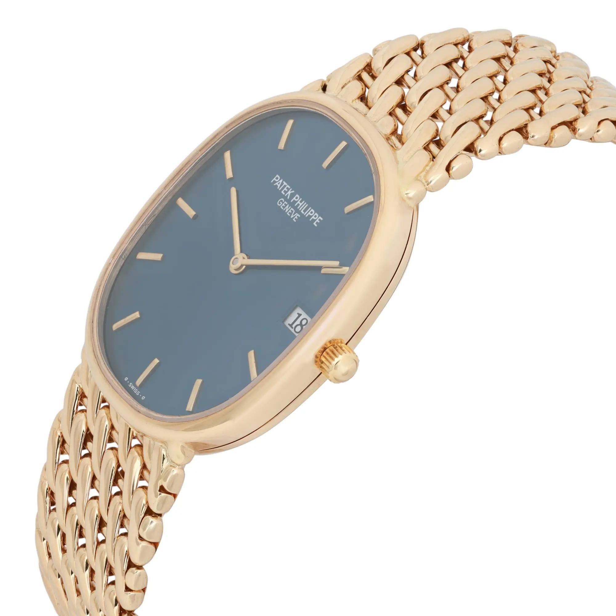 Patek Philippe Golden Ellipse Montre en or jaune 18 carats cadran bleu 3788/17 Bon état - En vente à New York, NY