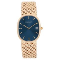 Vintage Patek Philippe Golden Ellipse 18K Yellow Gold Blue Dial Watch 3788/17