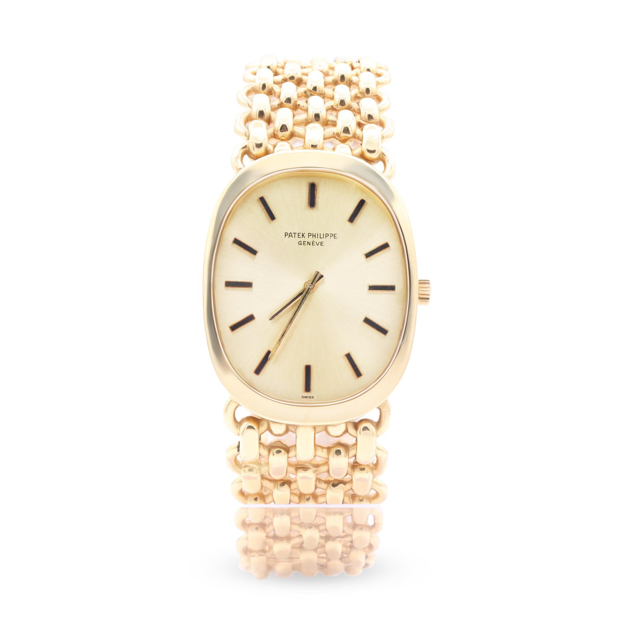 Patek Philippe Golden Ellipse 18K Yellow Gold Oval Circa 1970s watch
For more details leave us a message

Model                 
Golden Ellipse
Reference Number
3577
Gender
Unisex
Metal
18K Yellow Gold
Case Size
26 x 34 mm
Wrist Size
This watch will