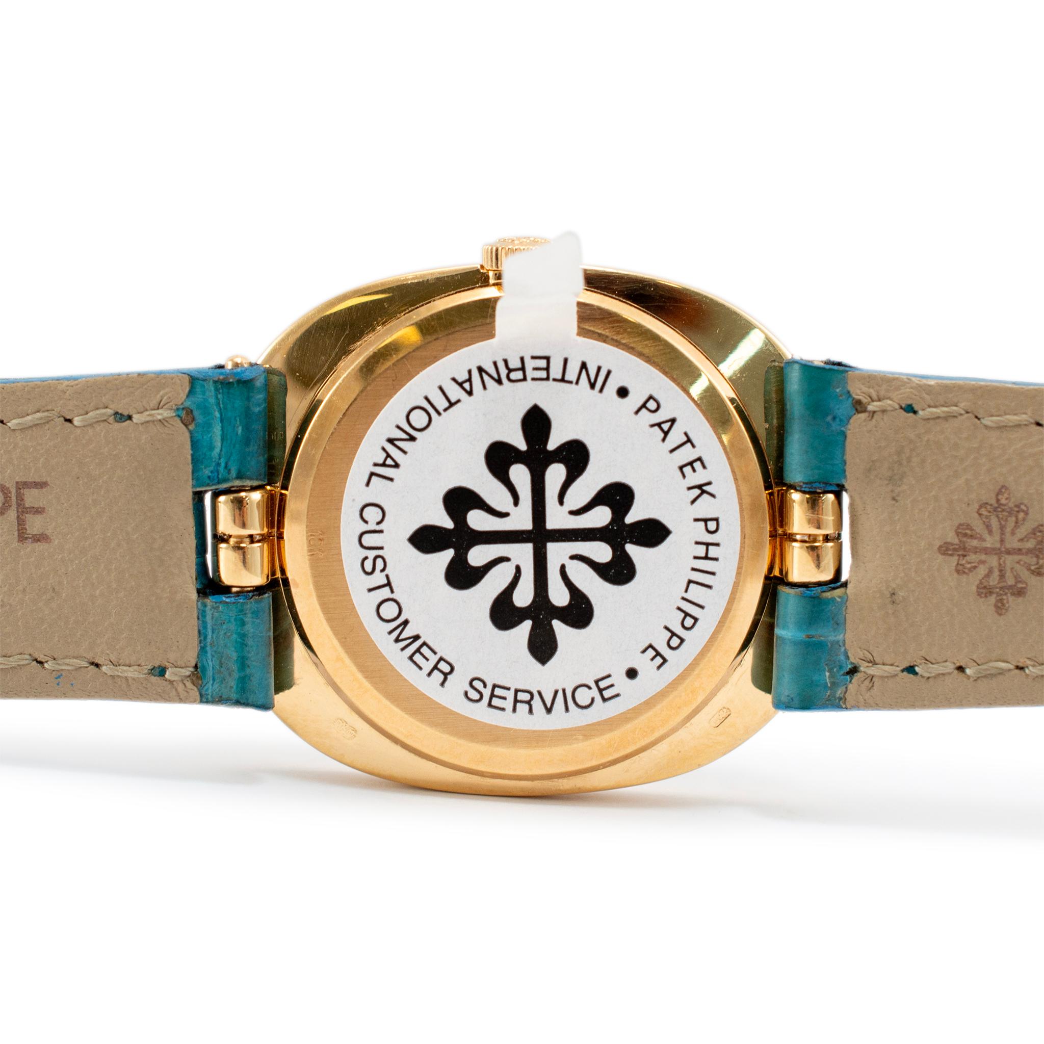 Women's or Men's Patek Philippe Golden Ellipse 27MM 3848J Blue Leather 18K Yellow Gold Watch