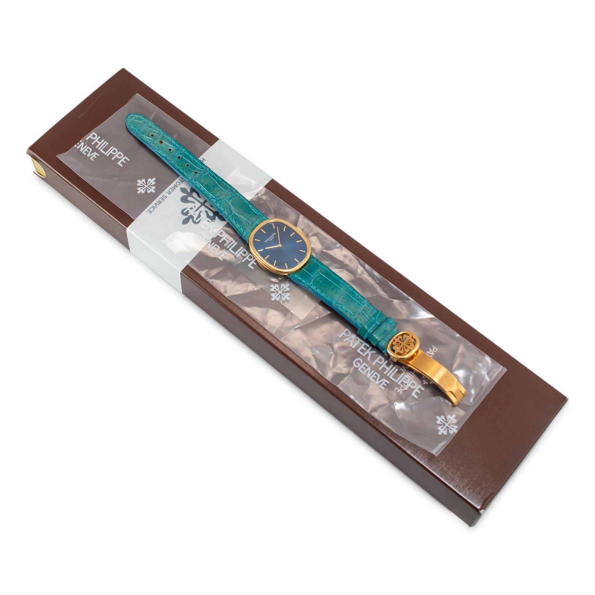 Patek Philippe Golden Ellipse 27MM 3848J Blue Leather 18K Yellow Gold Watch 5