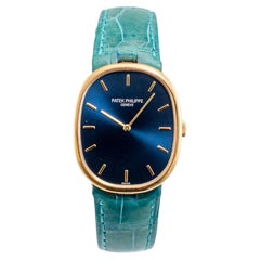 Patek Philippe Golden Ellipse 27MM 3848J Blue Leather 18K Yellow Gold Watch