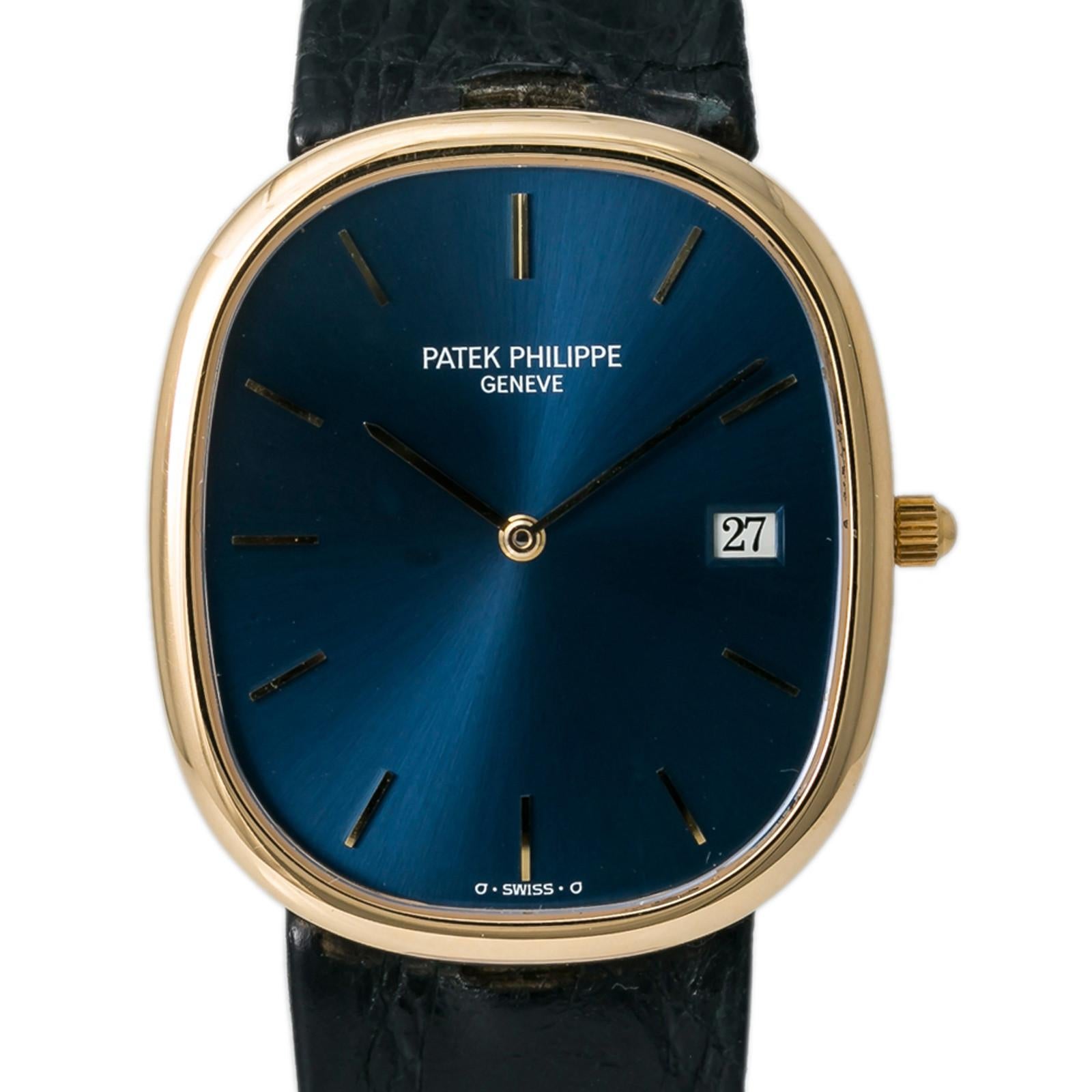 Contemporary Patek Philippe Golden Ellipse 3747, Blue Dial, Certified