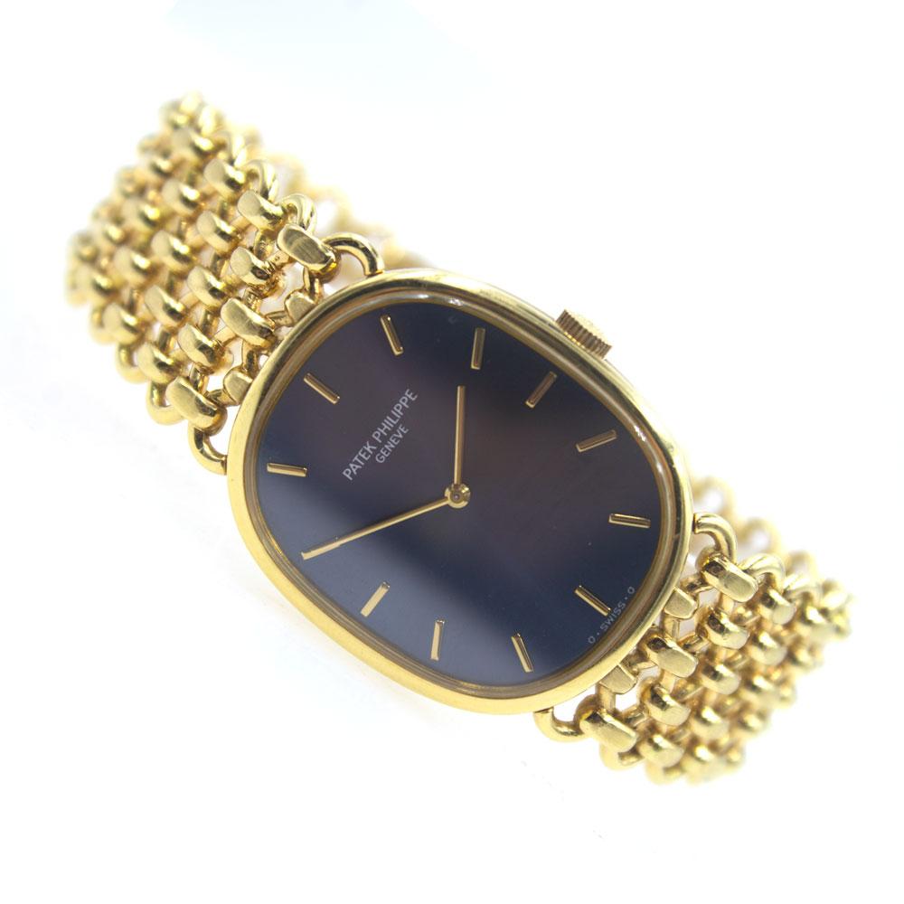 Women's or Men's Patek Philippe Golden Ellipse Blue Dial 18 Karat Yellow Gold Watch Style 3848/1