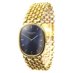 Vintage Patek Philippe Golden Ellipse Blue Dial 18 Karat Yellow Gold Watch Style 3848/1