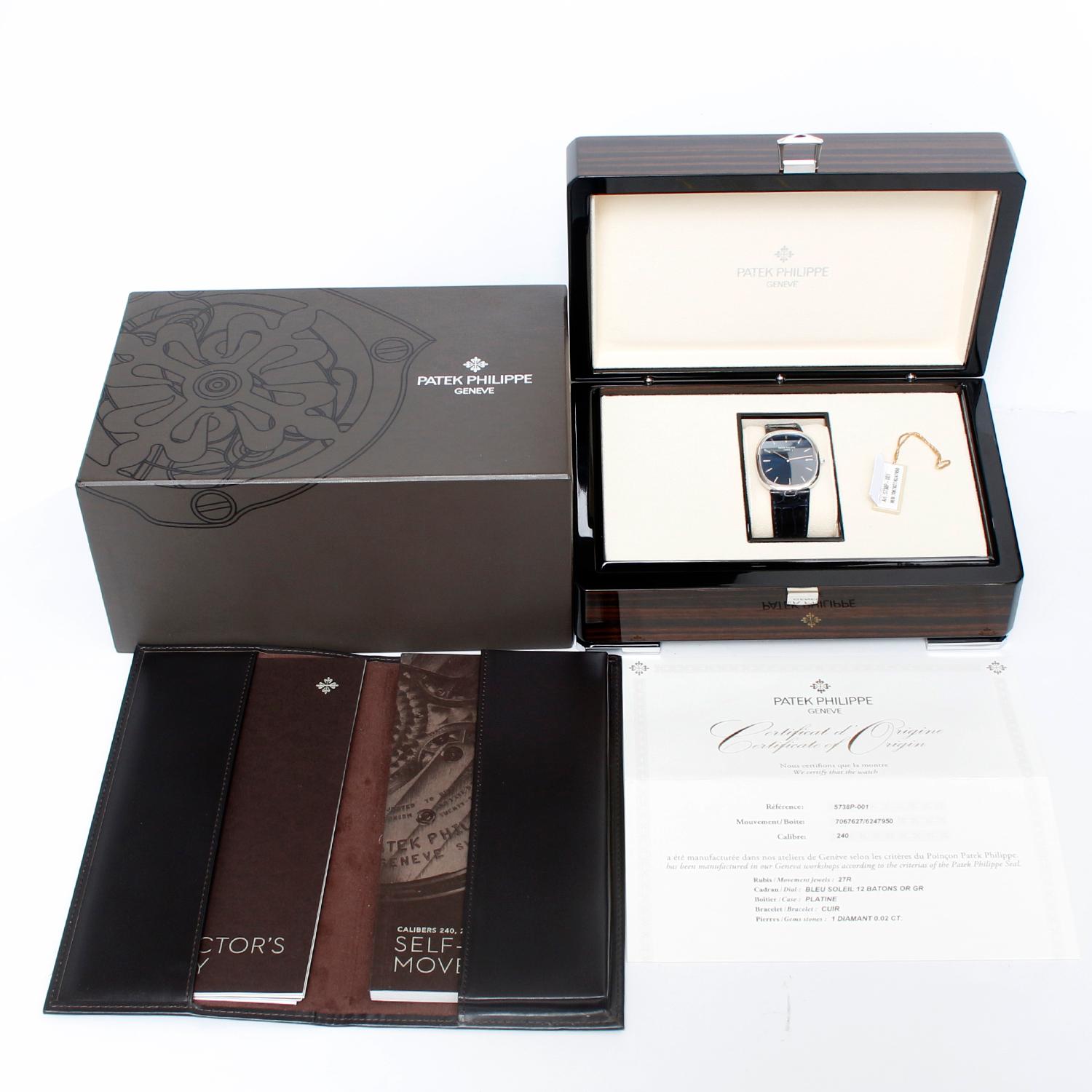 Patek Philippe Golden Ellipse Blue Platinum Men's Watch Ref 5738P-001 In Excellent Condition In Dallas, TX