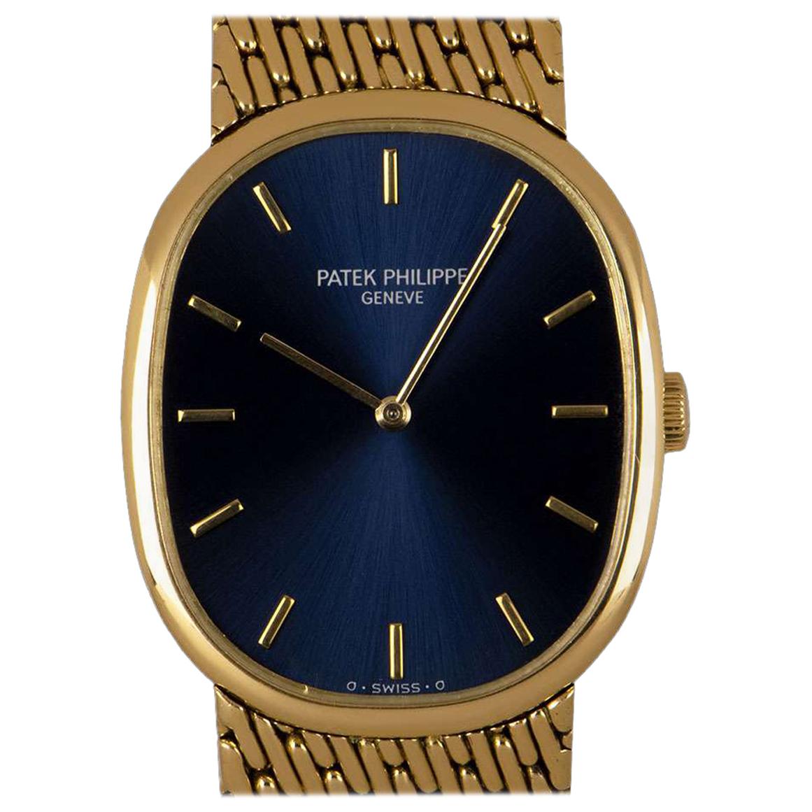 Patek Philippe Golden Ellipse Gents 18 Karat Yellow Gold Blue Dial 3848/8