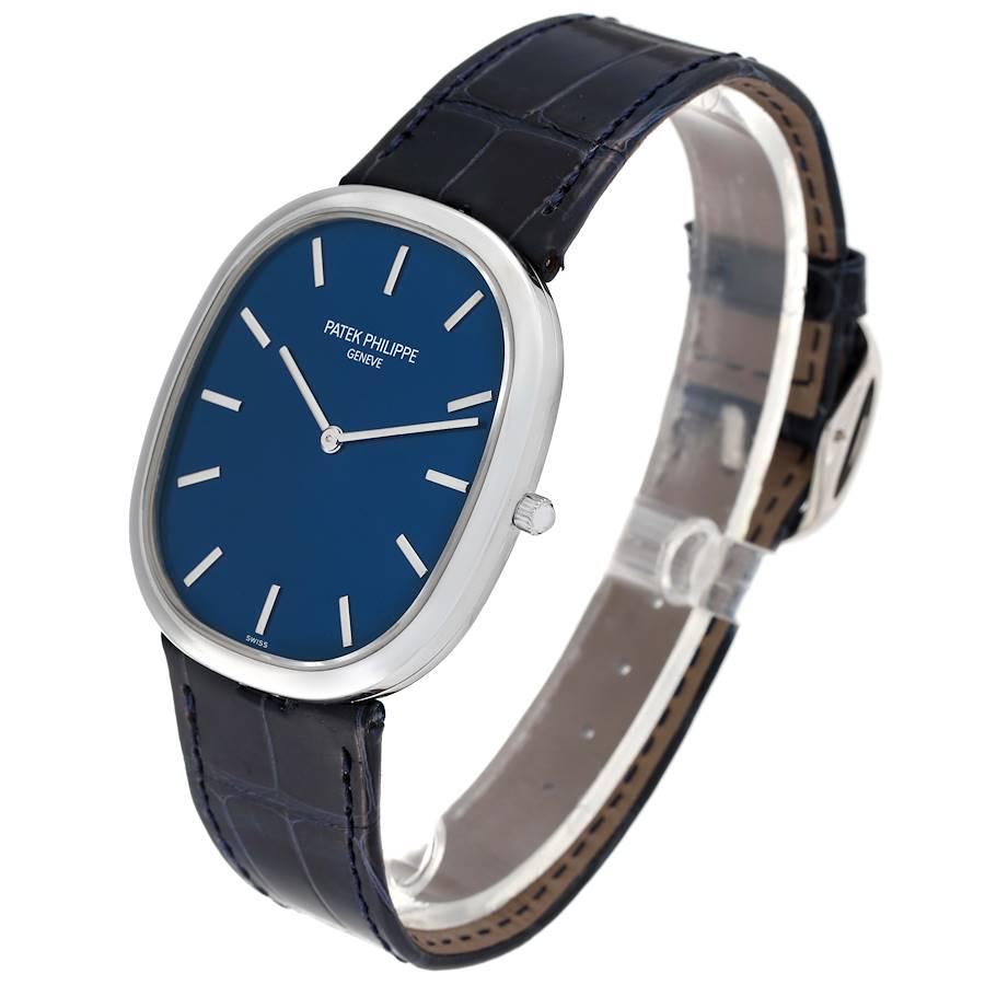 Patek Philippe Golden Ellipse Grande Taille Platinum Blue Dial Watch 5738 In Excellent Condition For Sale In Atlanta, GA