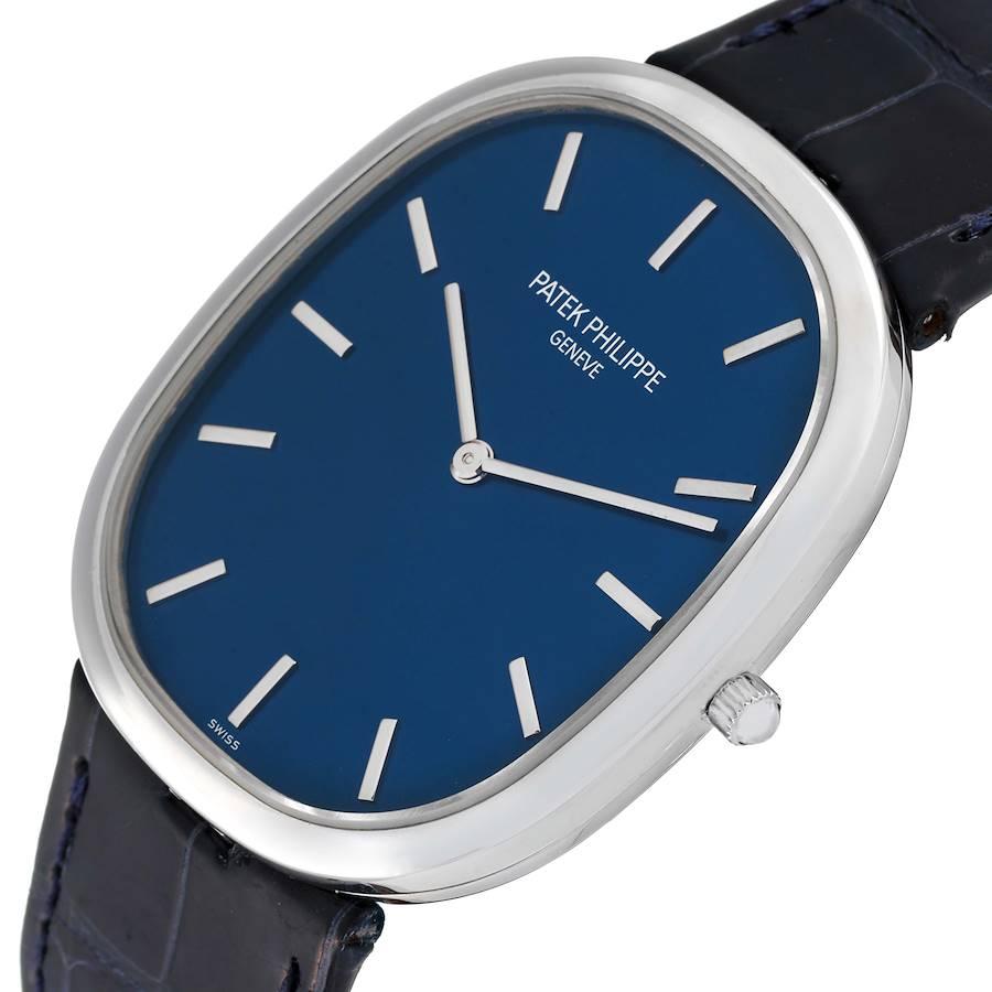 Men's Patek Philippe Golden Ellipse Grande Taille Platinum Blue Dial Watch 5738 For Sale