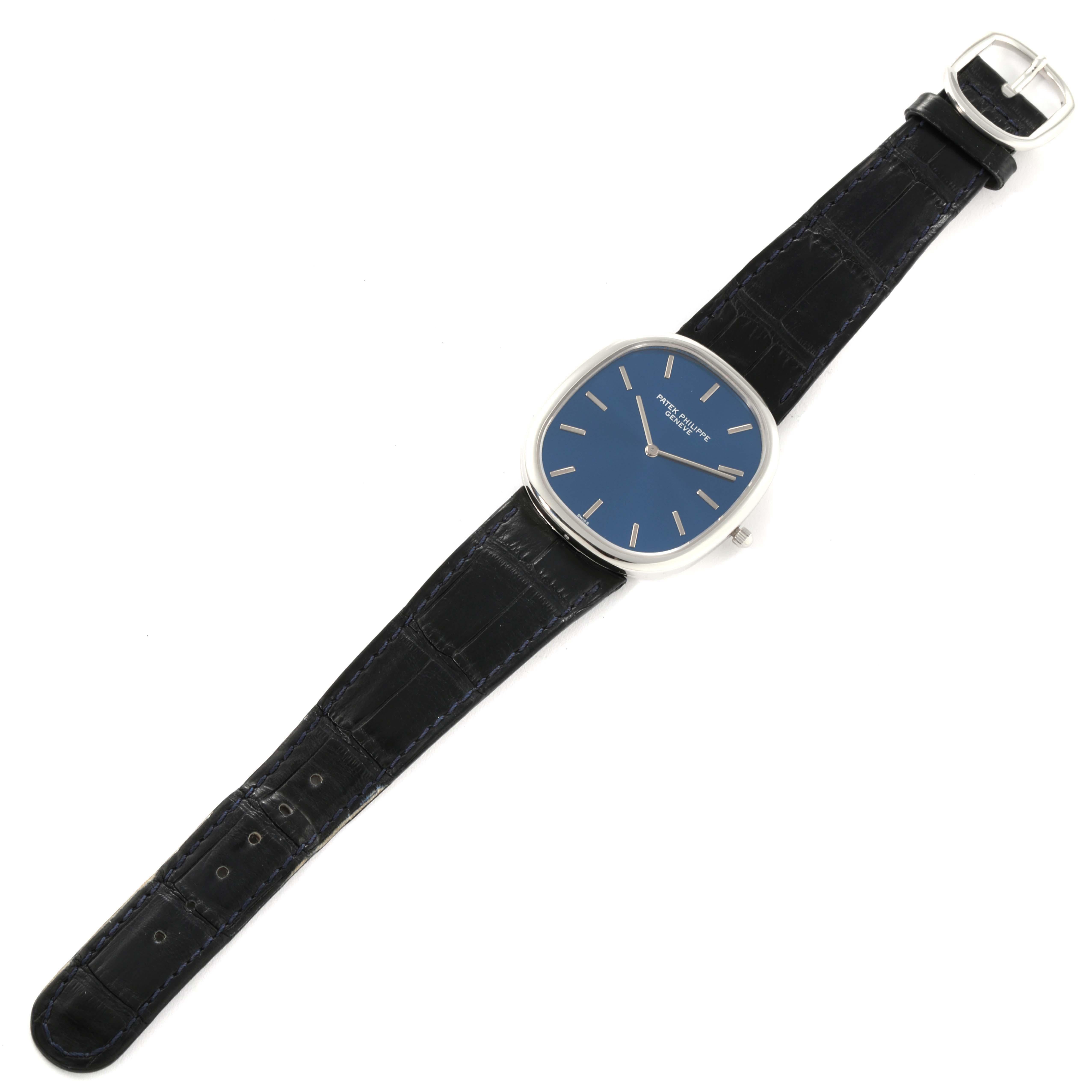 Patek Philippe Golden Ellipse Grande Taille Platinum Blue Dial Watch 5738 For Sale 3