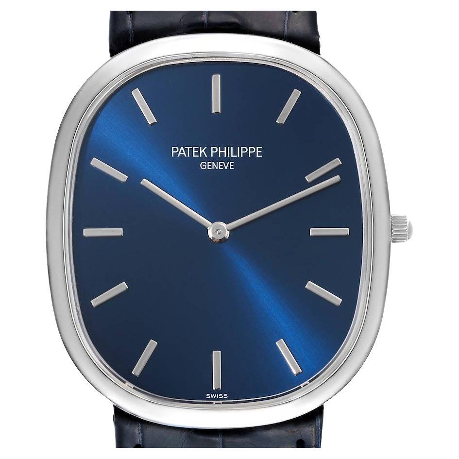 Patek Philippe Golden Ellipse Grande Taille Platinum Blue Dial Watch 5738 For Sale