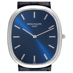 Vintage Patek Philippe Golden Ellipse Grande Taille Platinum Blue Dial Watch 5738