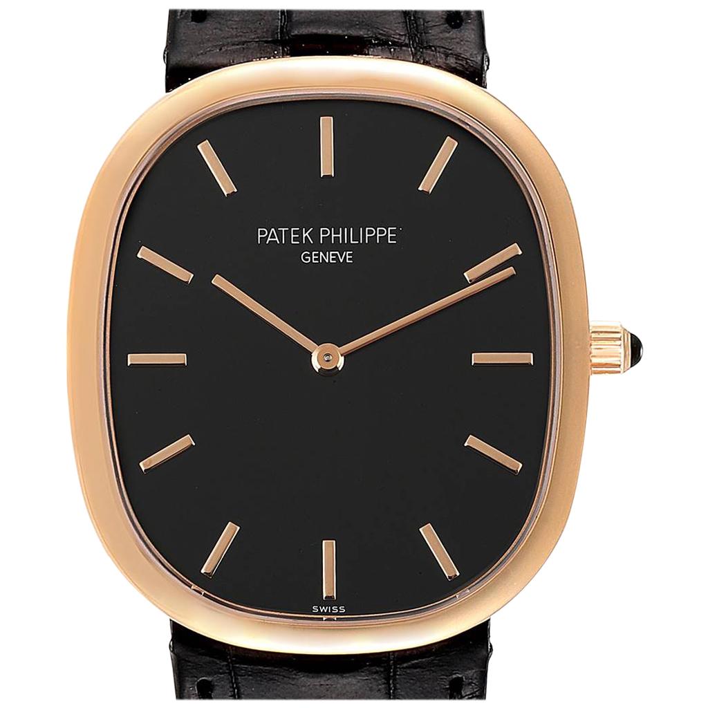 Patek Philippe Golden Ellipse Grande Taille Rose Gold Black Dial Watch 5738