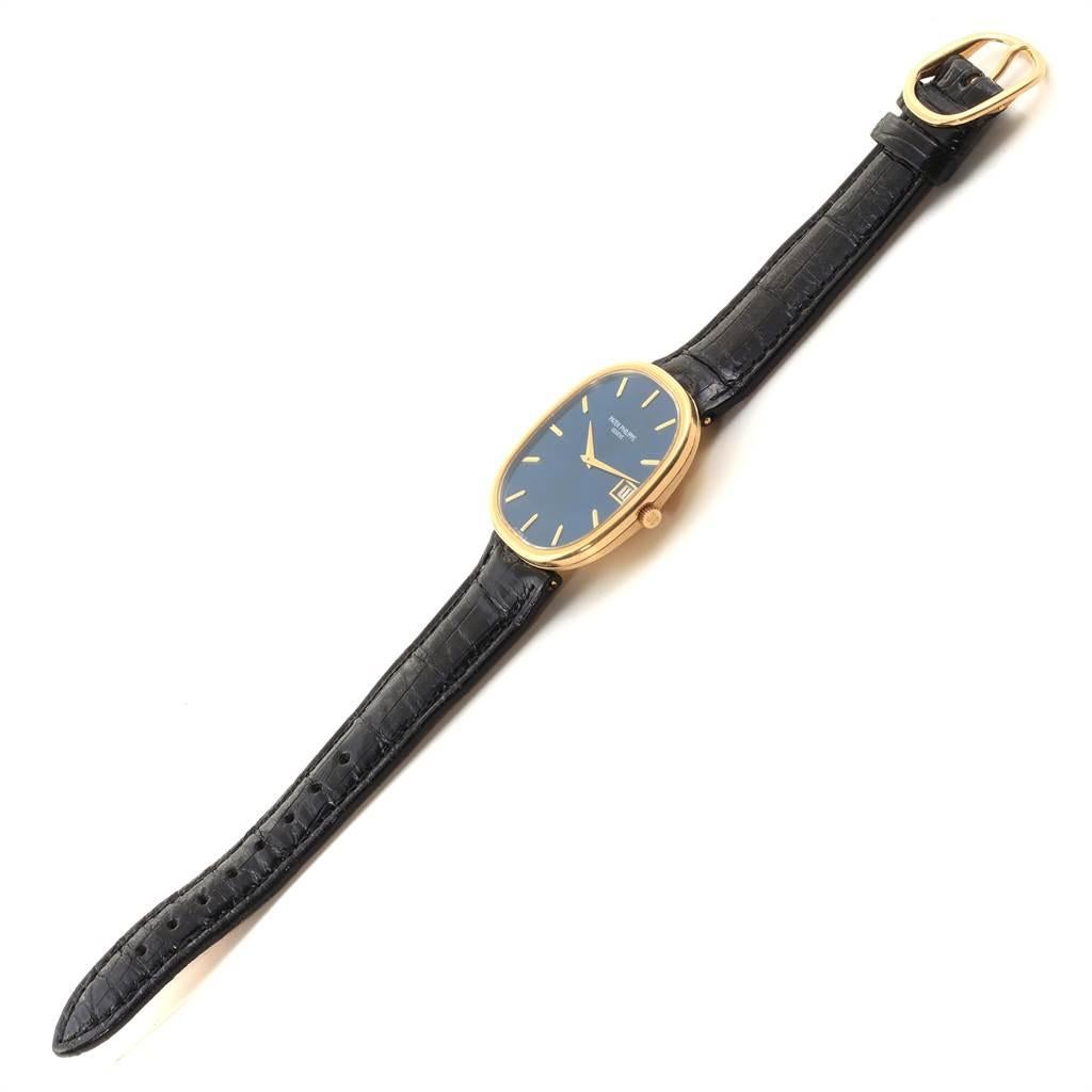 Patek Philippe Golden Ellipse Jumbo Yellow Gold Blue Dial Men's Watch 3605 For Sale 6