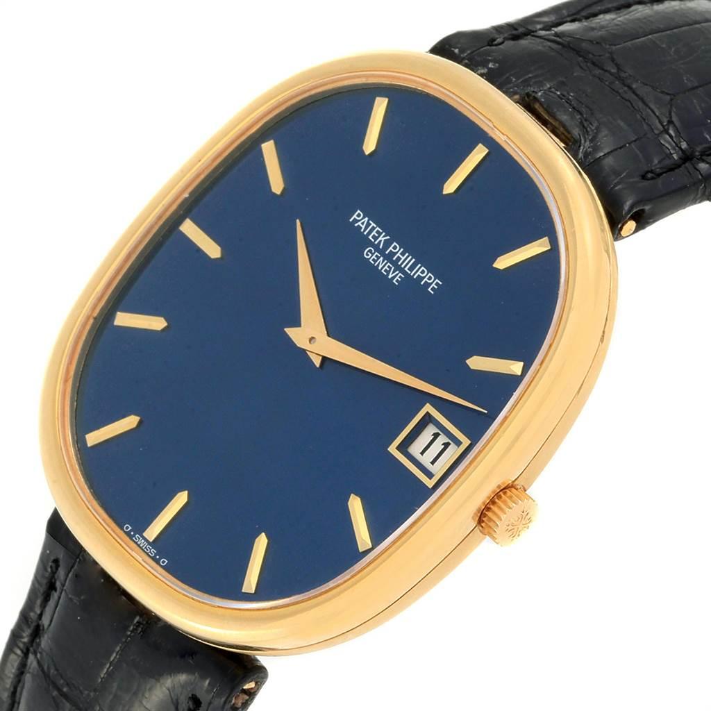 Patek Philippe Golden Ellipse Jumbo Yellow Gold Blue Dial Men's Watch 3605 For Sale 1