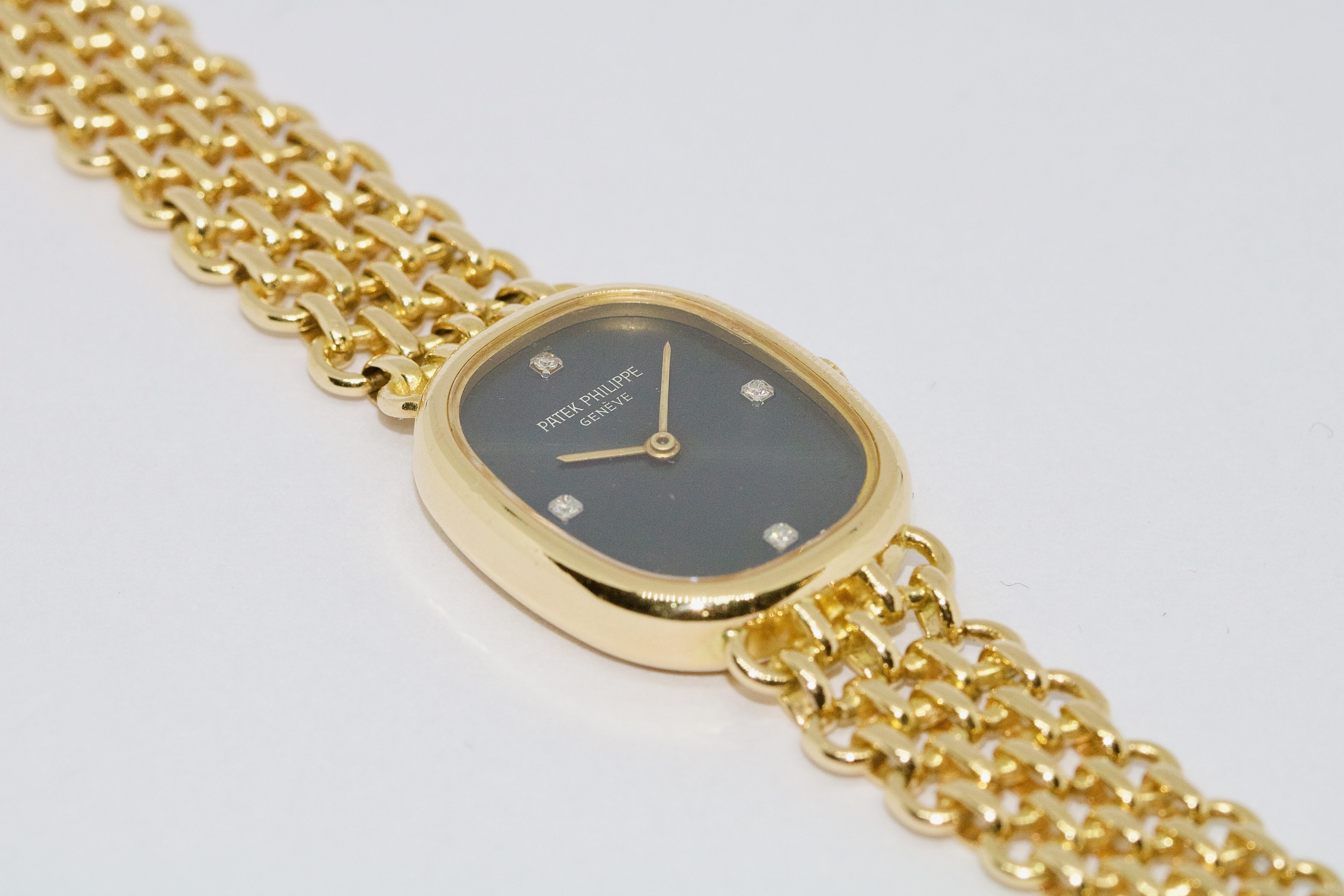 Women's Patek Philippe Golden Ellipse Ladies Wristwatch, 18 Karat, Original Box, Papers