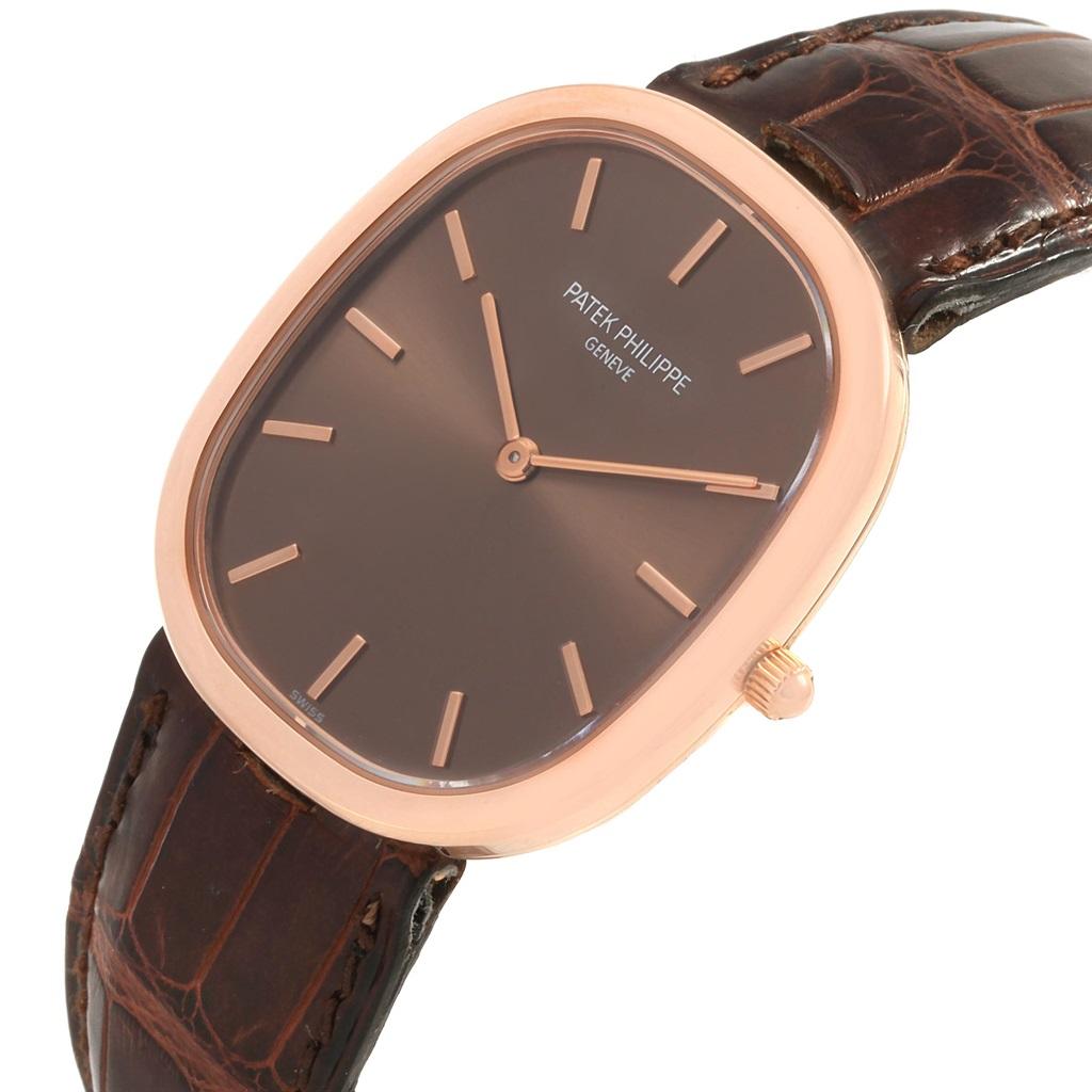 Men's Patek Philippe Golden Ellipse Rose Gold Brown Dial Watch 3738 Box Papers For Sale