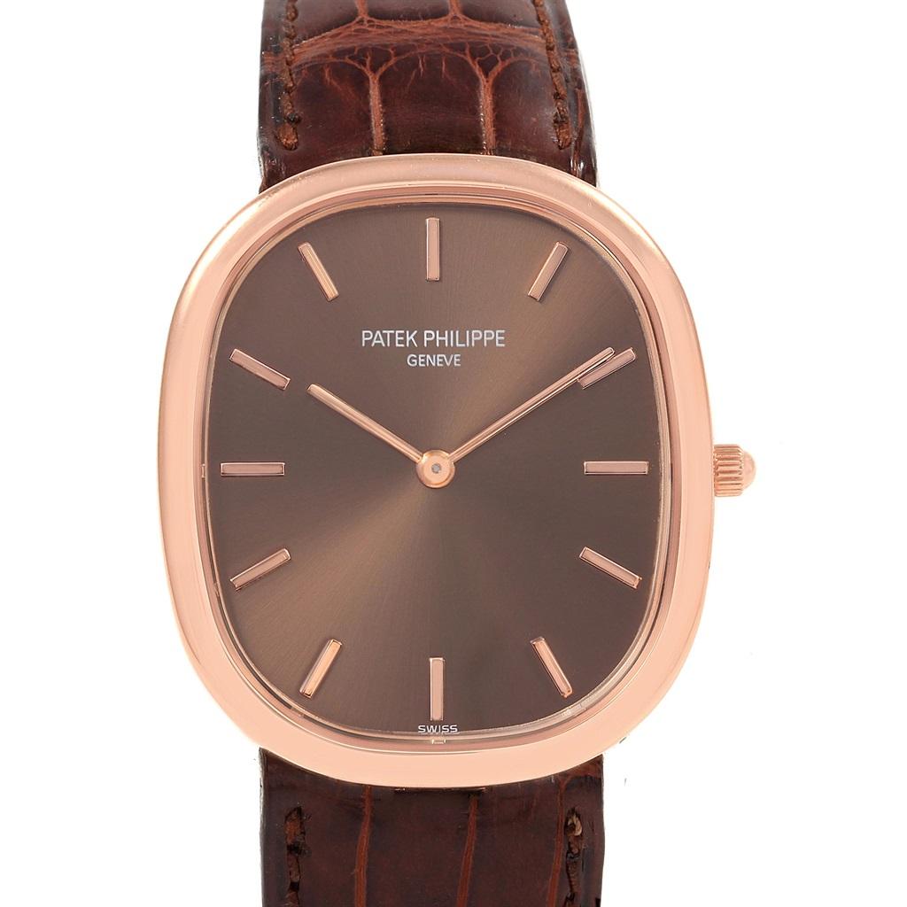 Patek Philippe Golden Ellipse Rose Gold Brown Dial Watch 3738 Box Papers For Sale 1