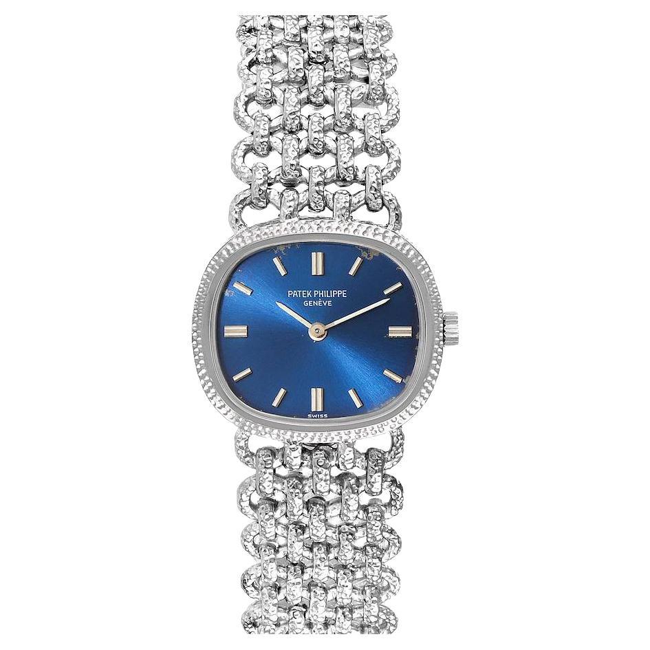 Patek Philippe Golden Ellipse White Gold Blue Dial Ladies Watch 4133 For Sale