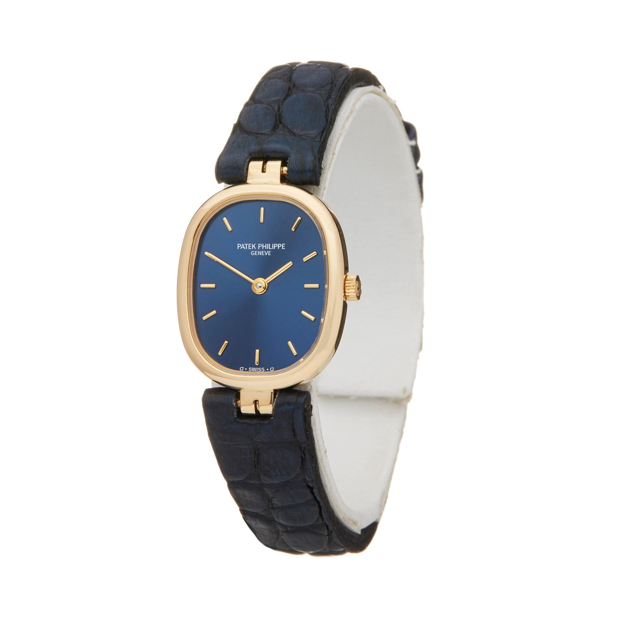 Ref: W5757
Manufacturer: Patek Philippe
Model: Ellipse
Model Ref: 4764
Age: Circa 1990's
Gender: Ladies
Complete With: Service Pouch Only
Dial: Blue Baton
Glass: Sapphire Crystal
Movement: Quartz
Water Resistance: To Manufacturers