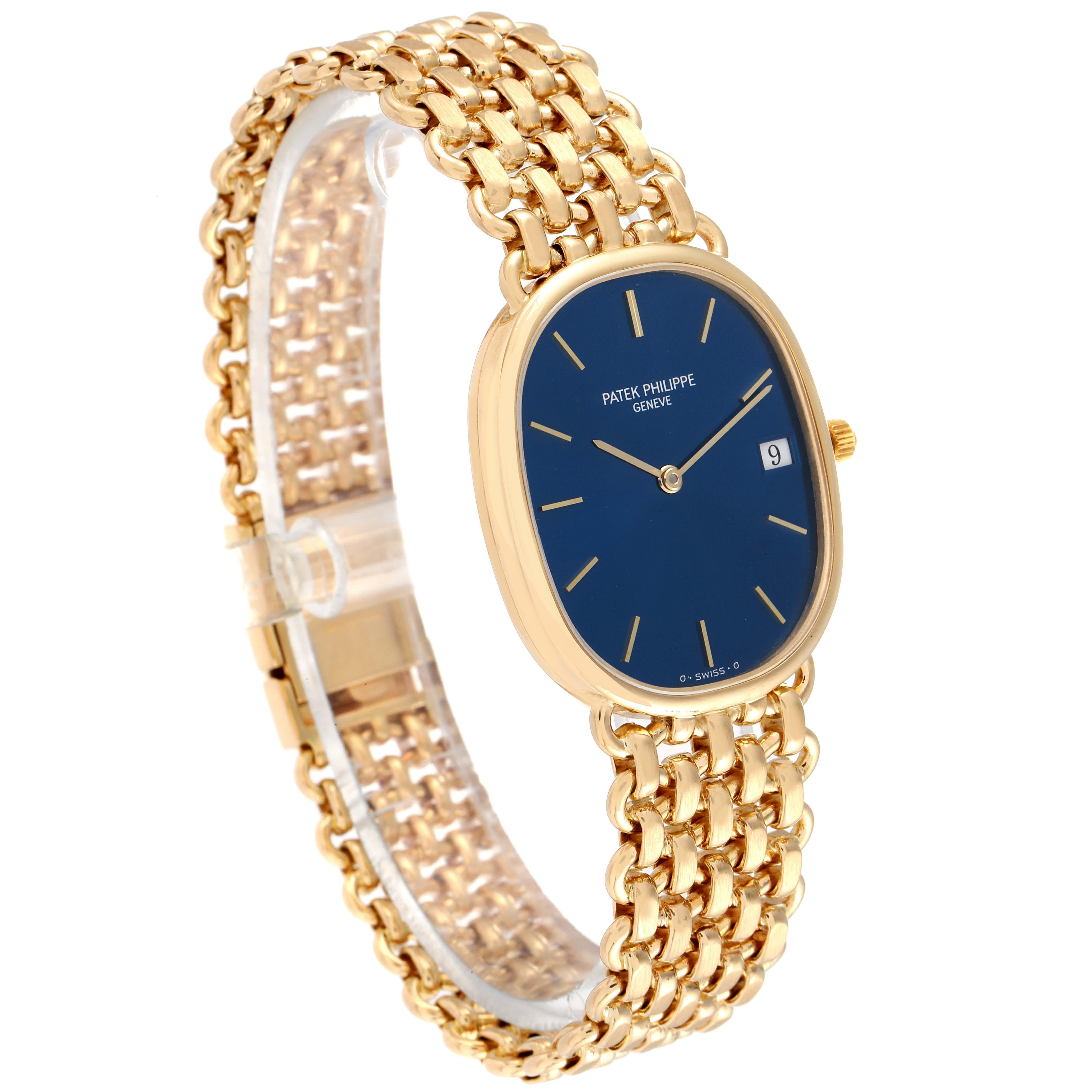 Women's Patek Philippe Golden Ellipse Yellow Gold Blue Dial Ladies Watch 3788