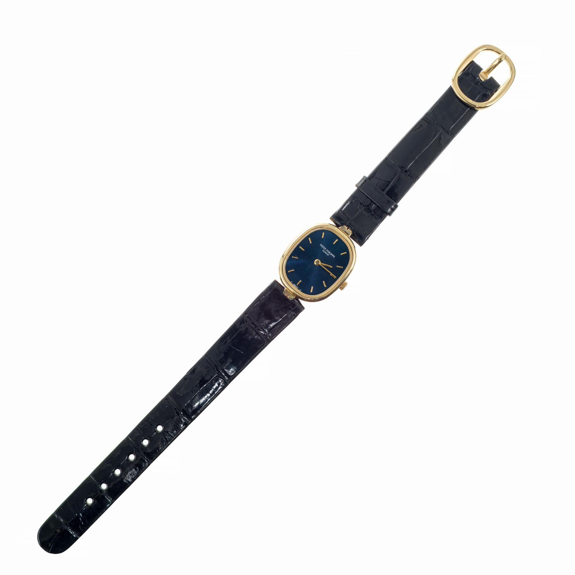 Patek Philippe Montre-bracelet pour femme Ellipse à cadran bleu en or jaune et or doré  Pour femmes en vente