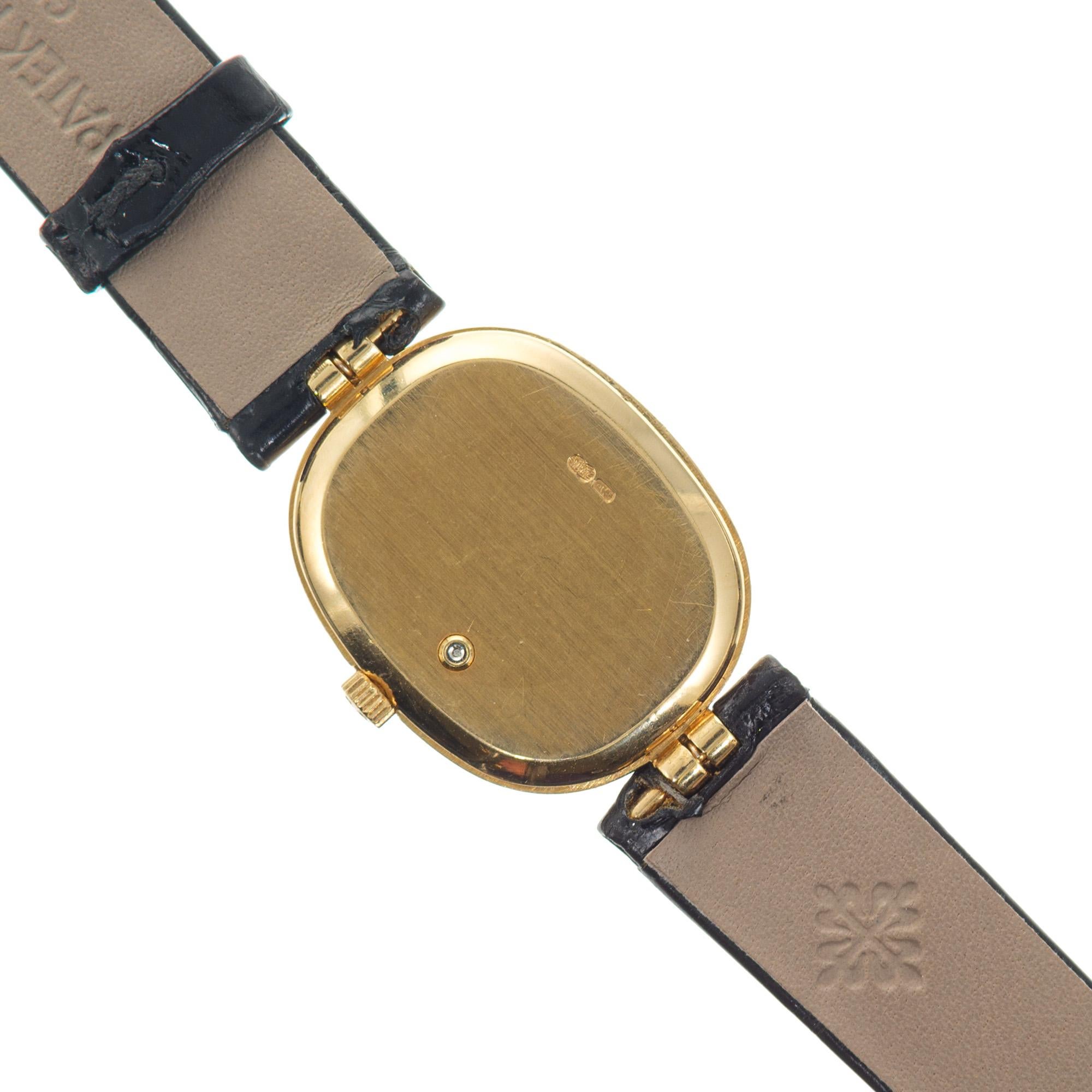 Women's Patek Philippe Golden Ellipse Yellow Gold Blue Dial Ladies Wristwatch